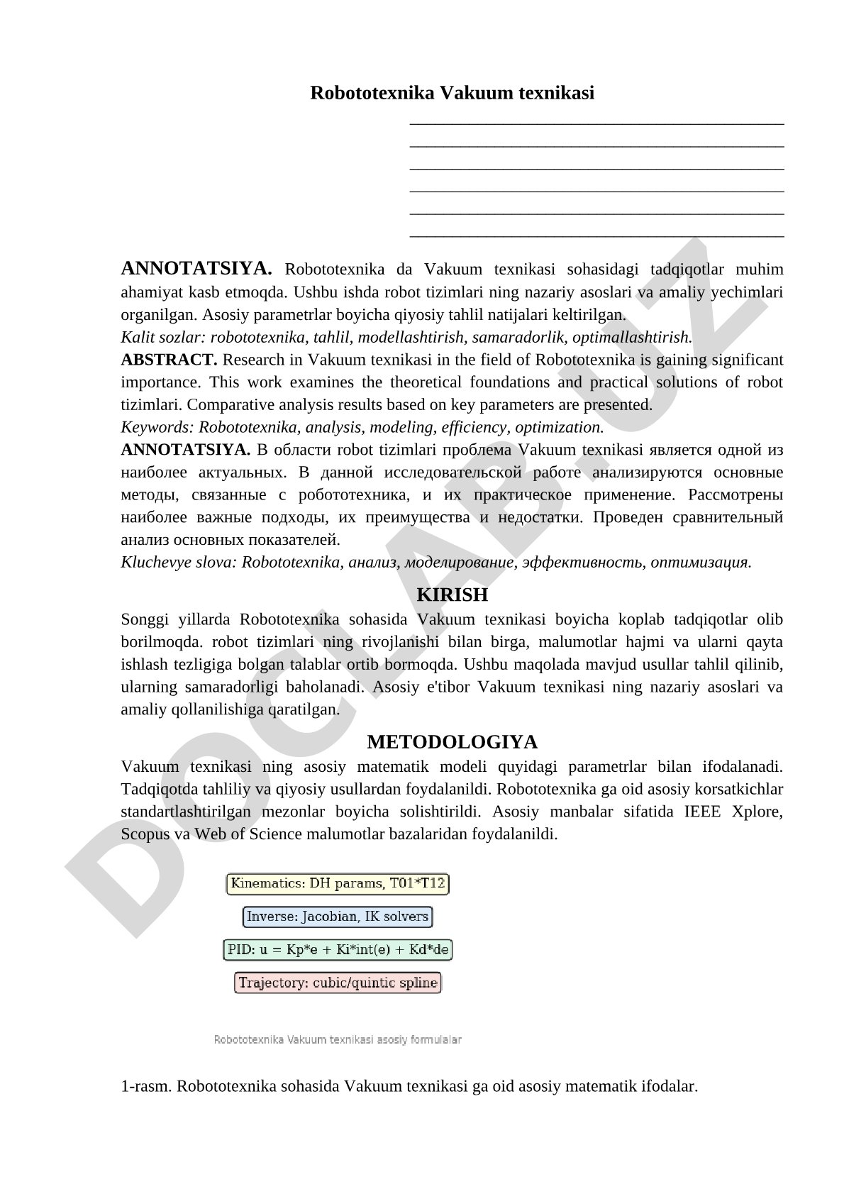 Robototexnika va vakuum texnikasi tadqiqotlari