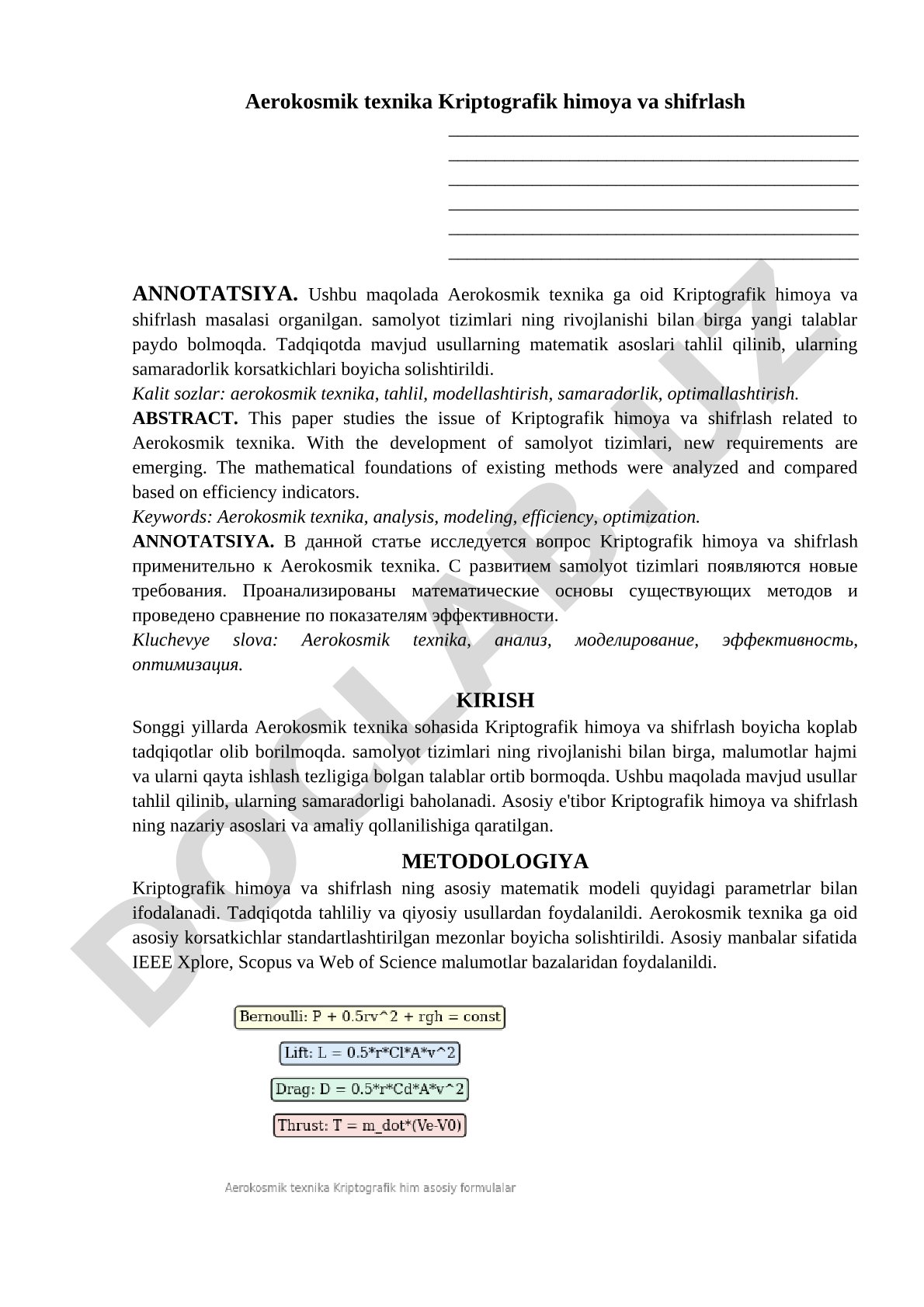 Aerokosmik texnika Kriptografik himoya va shifrlash