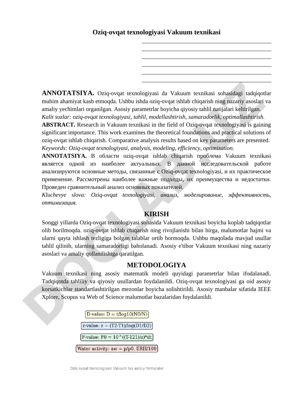 Oziq-ovqat texnologiyasida vakuum texnikasi