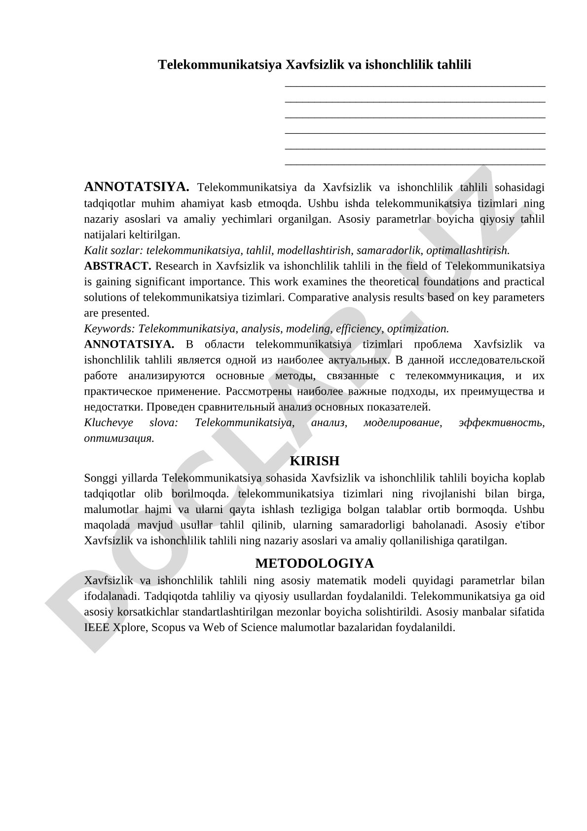 Telekommunikatsiya Xavfsizlik va ishonchlilik tahlili