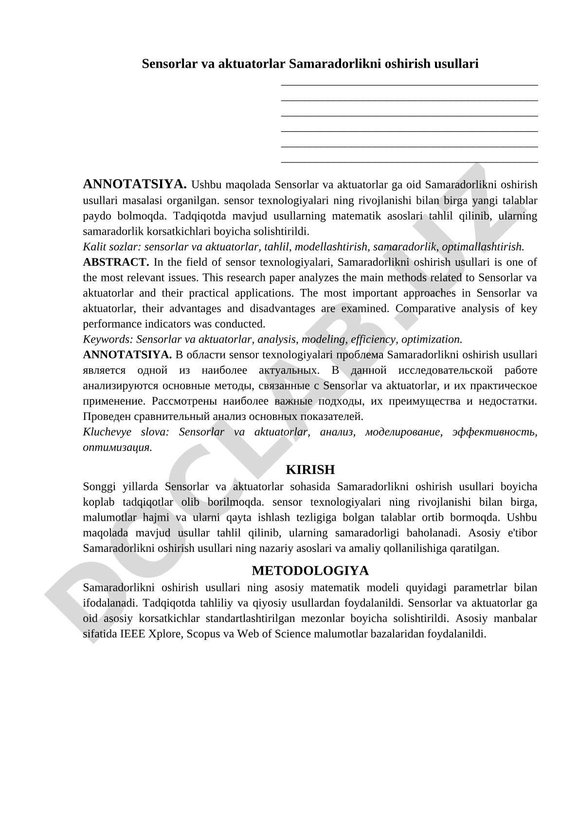 Sensorlar va aktuatorlar Samaradorlikni oshirish usullari