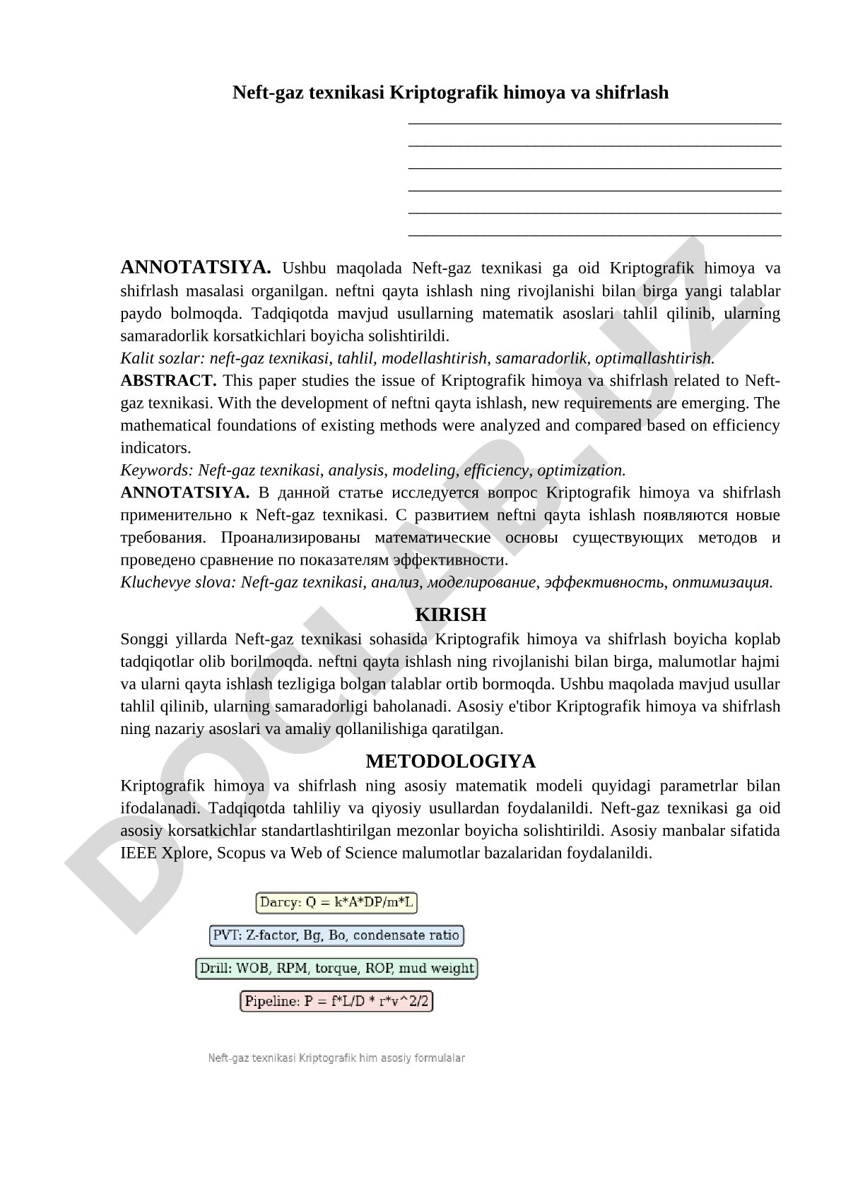 Neft-gaz texnikasi Kriptografik himoya va shifrlash