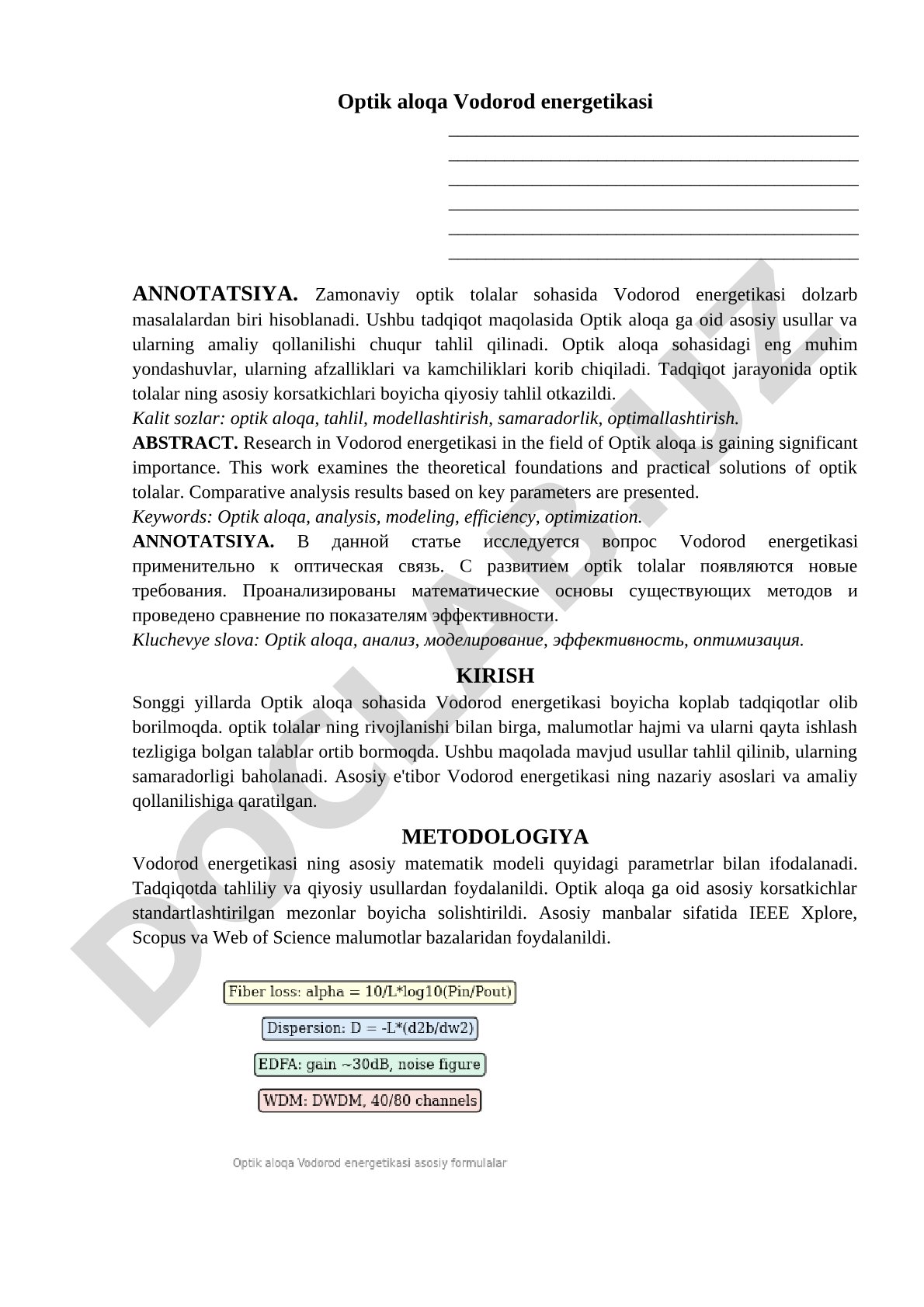 Optik aloqa Vodorod energetikasi