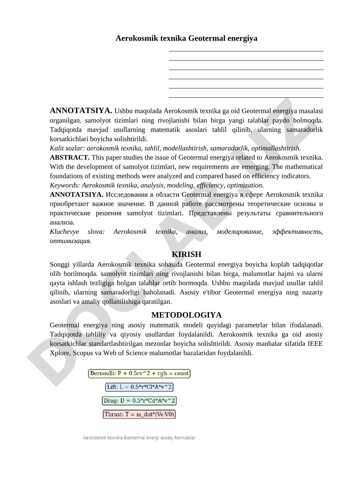 Aerokosmik texnikada geotermal energiya tadqiqi