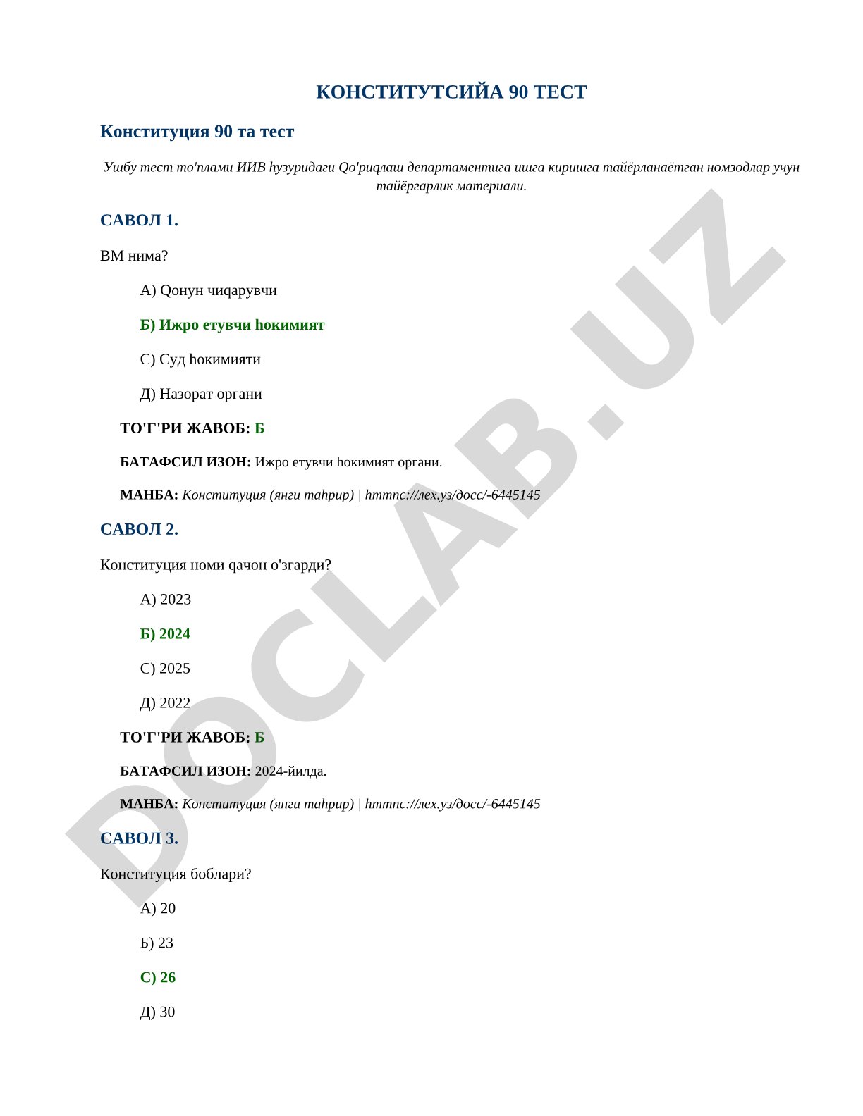 Konstitutsiya 90 ta test