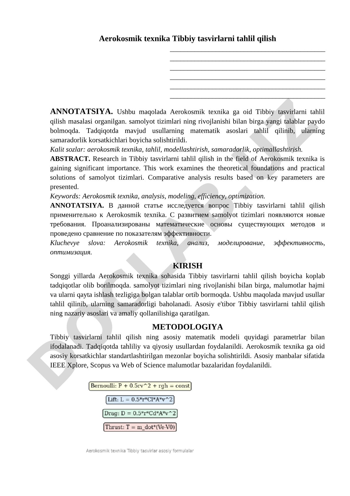 Aerokosmik texnika Tibbiy tasvirlarni tahlil qilish