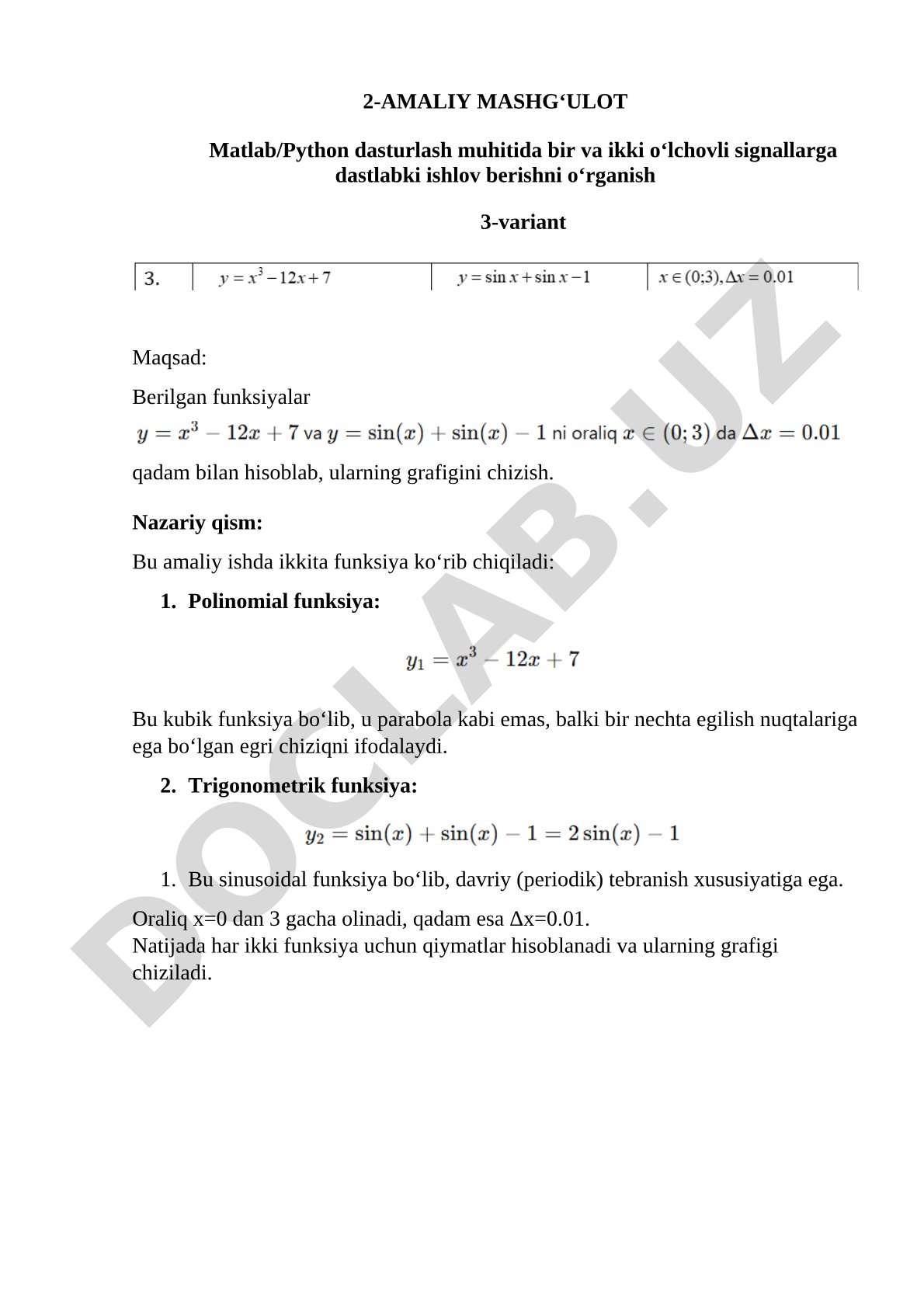 Signallarga dastlabki ishlov berish (Matlab/Python)