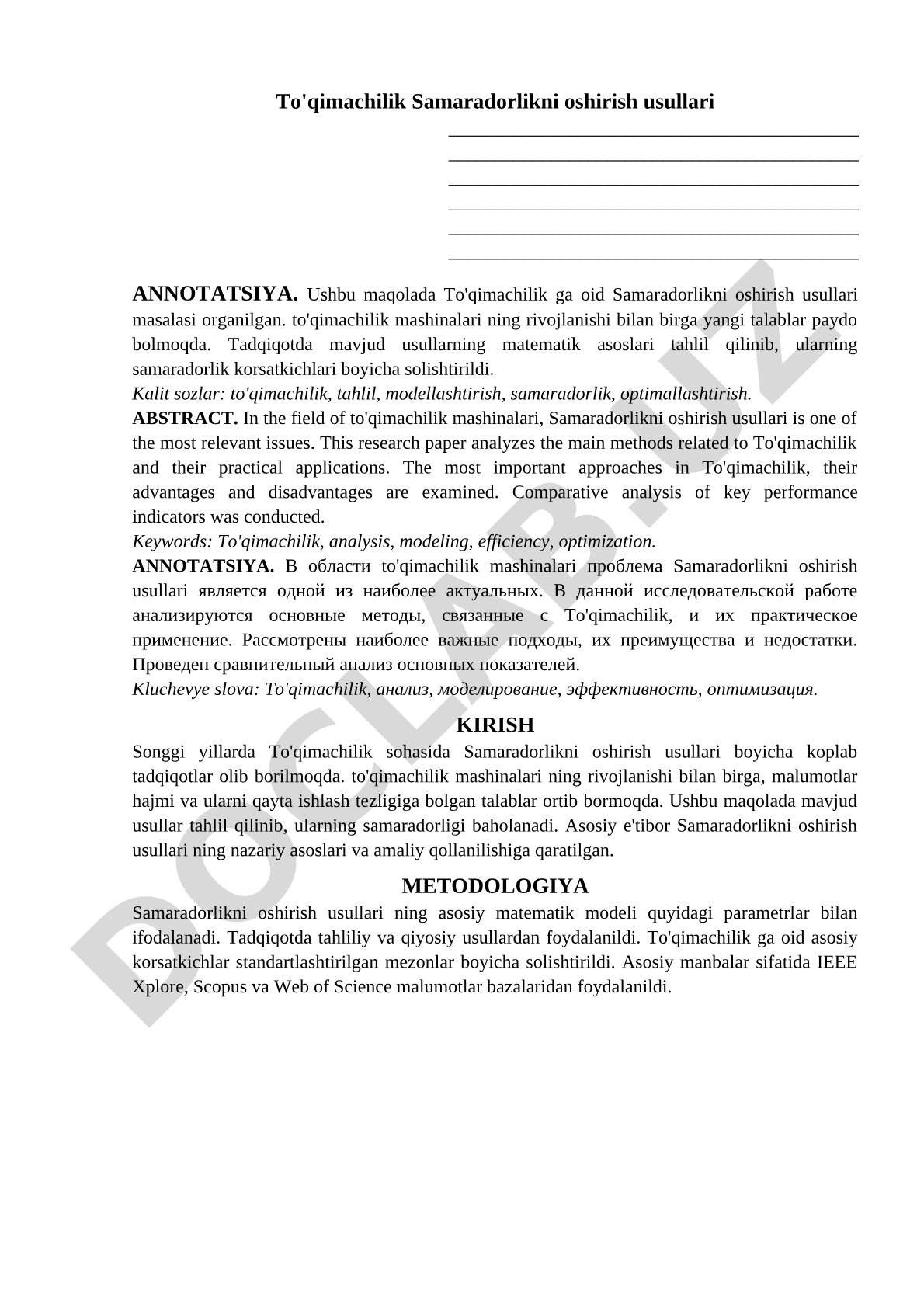 To'qimachilik Samaradorlikni oshirish usullari