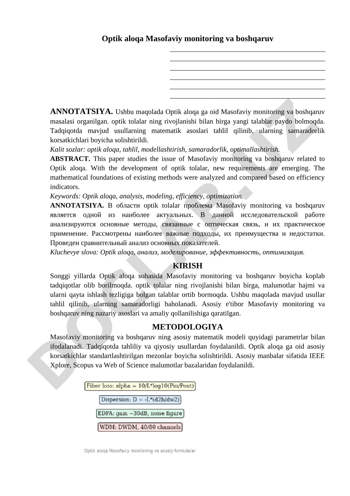 Optik aloqa masofaviy monitoring va boshqaruv
