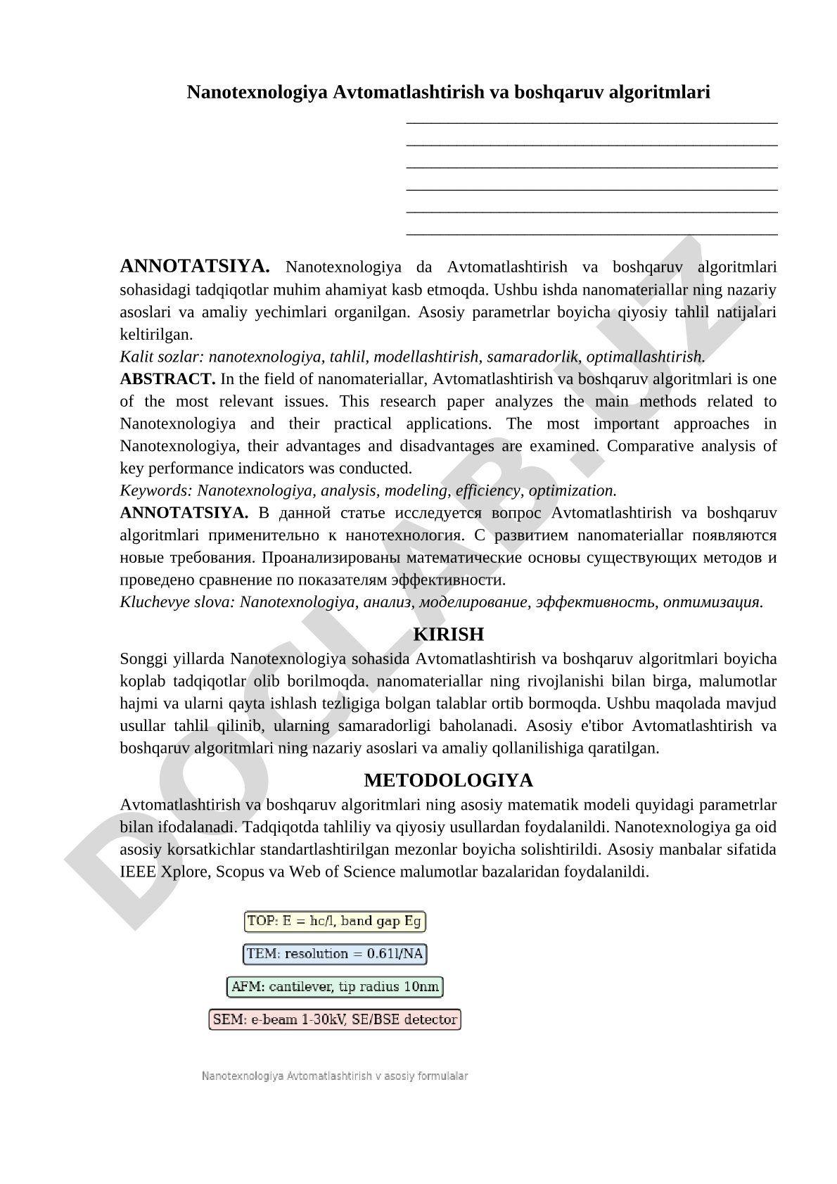 Nanotexnologiya Avtomatlashtirish va boshqaruv algoritmlari