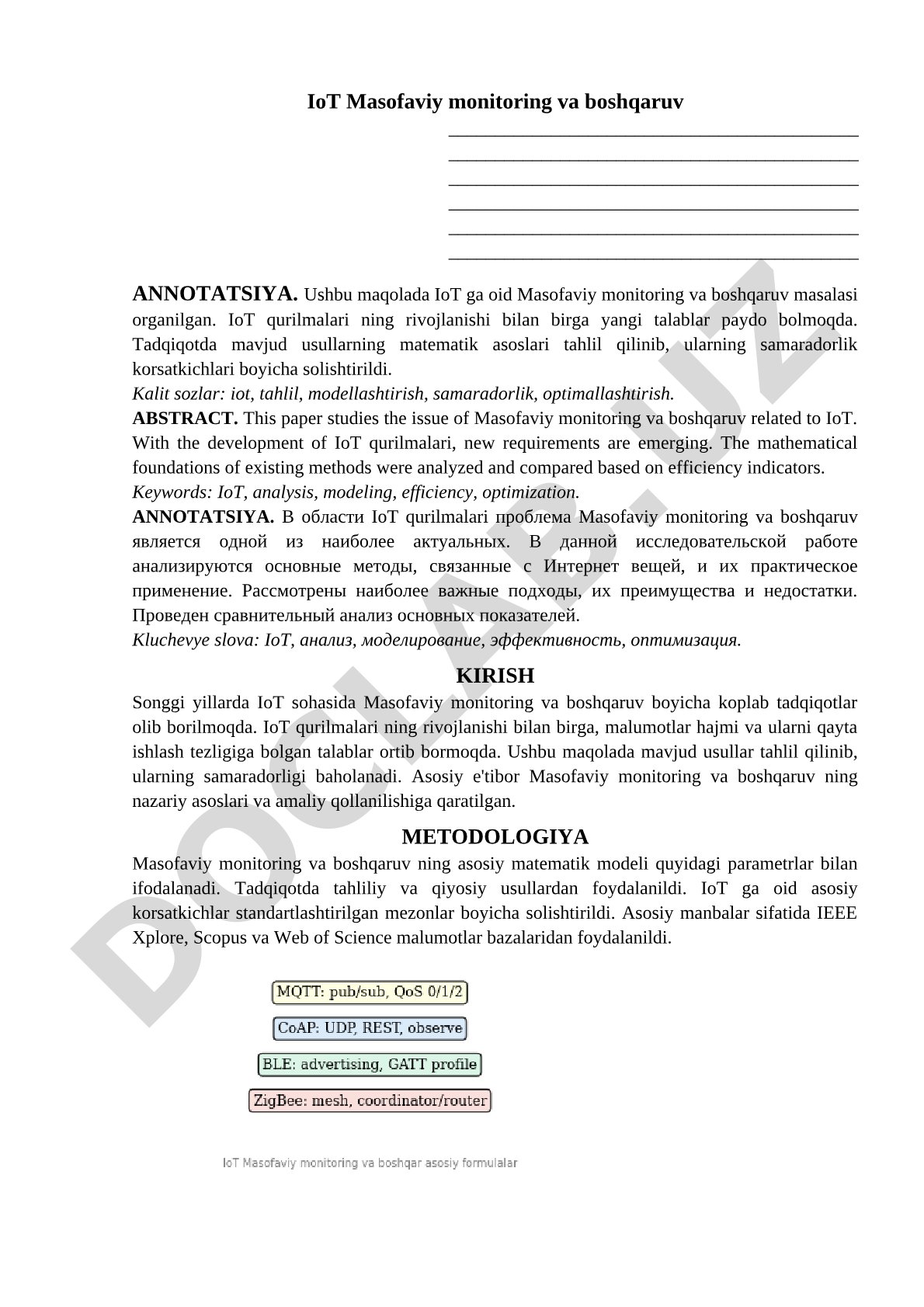 IoT Masofaviy monitoring va boshqaruv