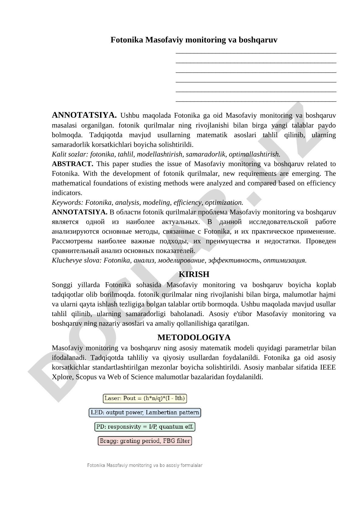 Fotonika masofaviy monitoring va boshqaruv