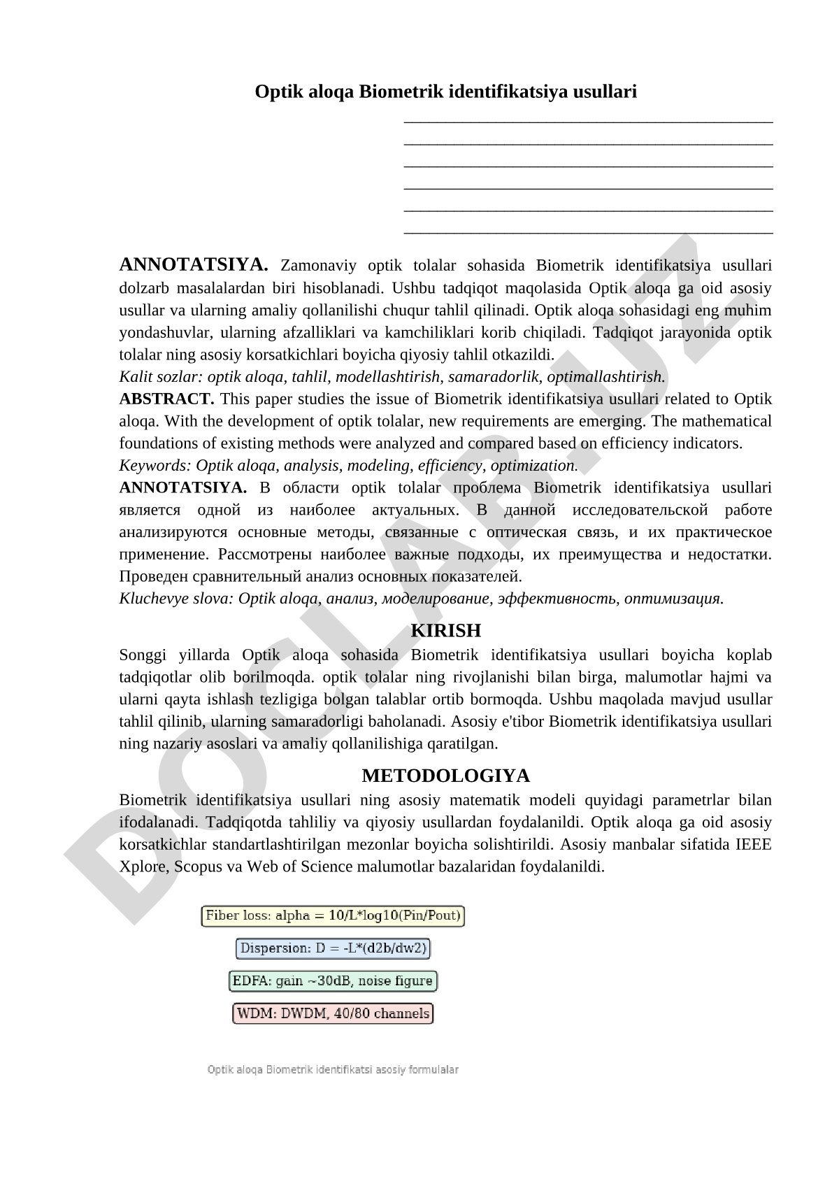 Optik aloqa Biometrik identifikatsiya usullari