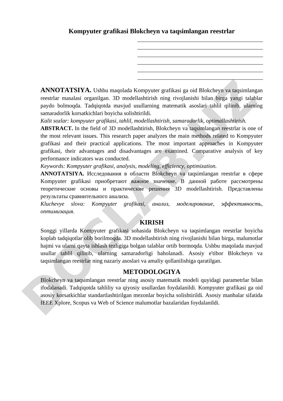 Kompyuter grafikasi Blokcheyn va taqsimlangan reestrlar