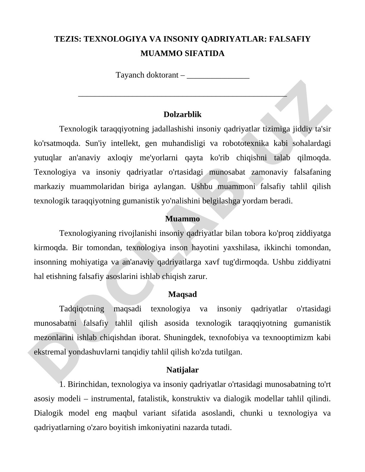 TEXNOLOGIYA VA INSONIY QADRIYATLAR: FALSAFIY MUAMMO SIFATIDA
