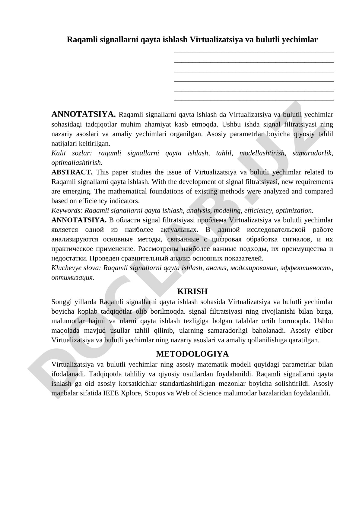 Raqamli signallarni qayta ishlashda virtualizatsiya va bulutli yechimlar