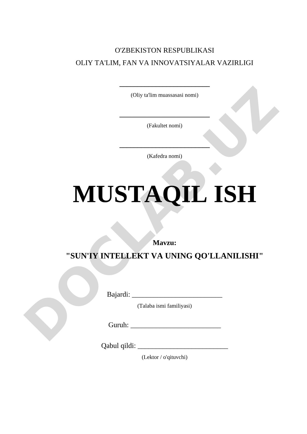 SUN'IY INTELLEKT VA UNING QO'LLANILISHI