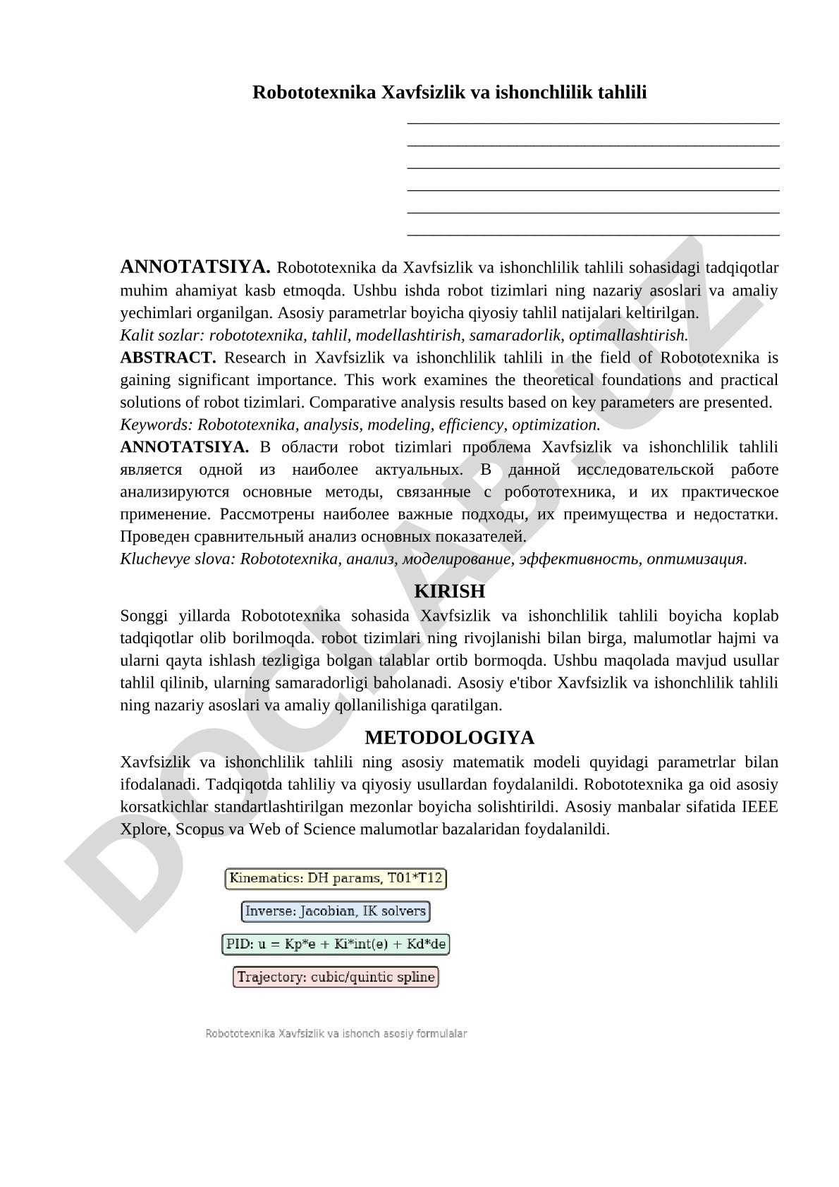 Robototexnika Xavfsizlik va ishonchlilik tahlili