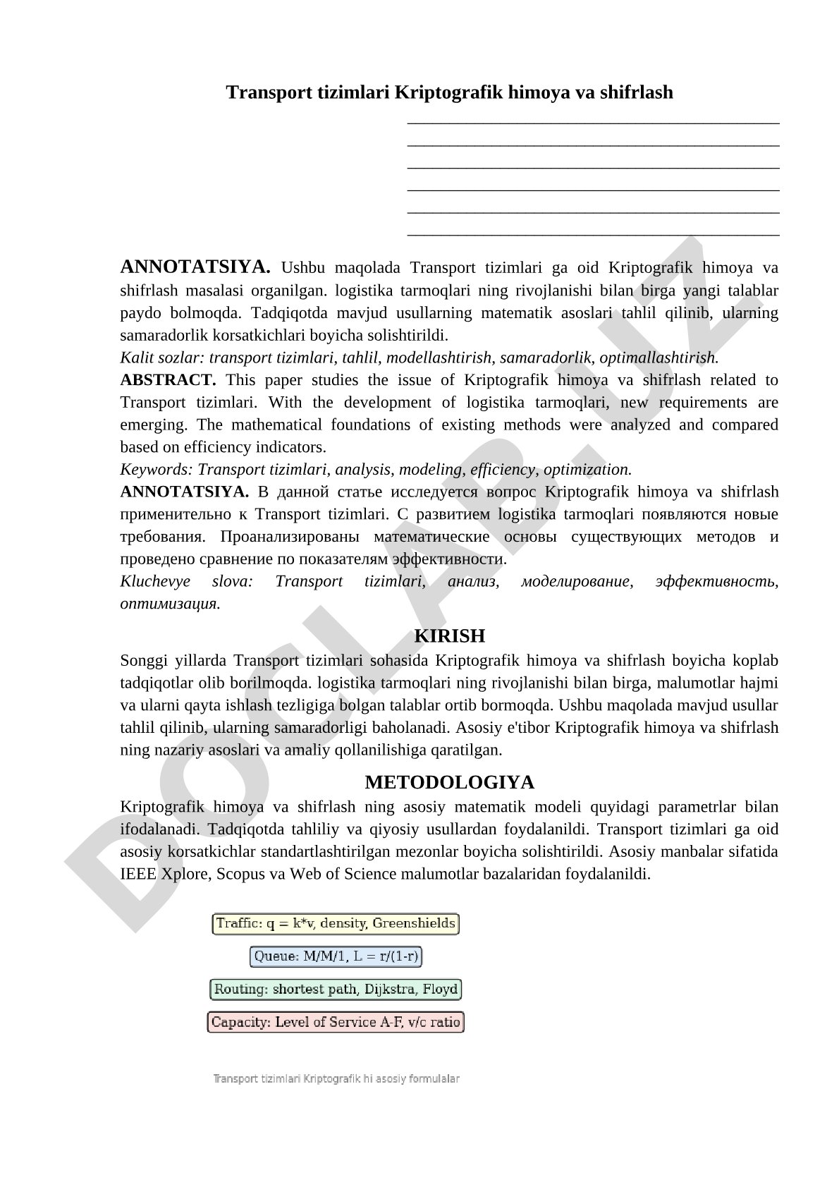 Transport tizimlari Kriptografik himoya va shifrlash
