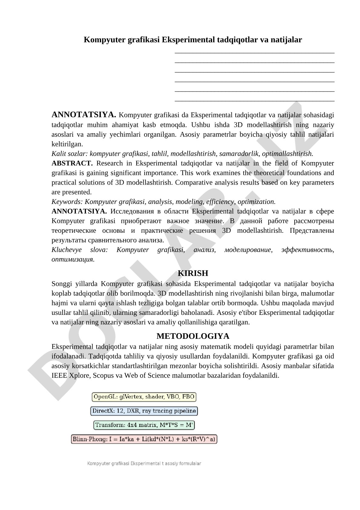 Kompyuter grafikasi Eksperimental tadqiqotlar va natijalar