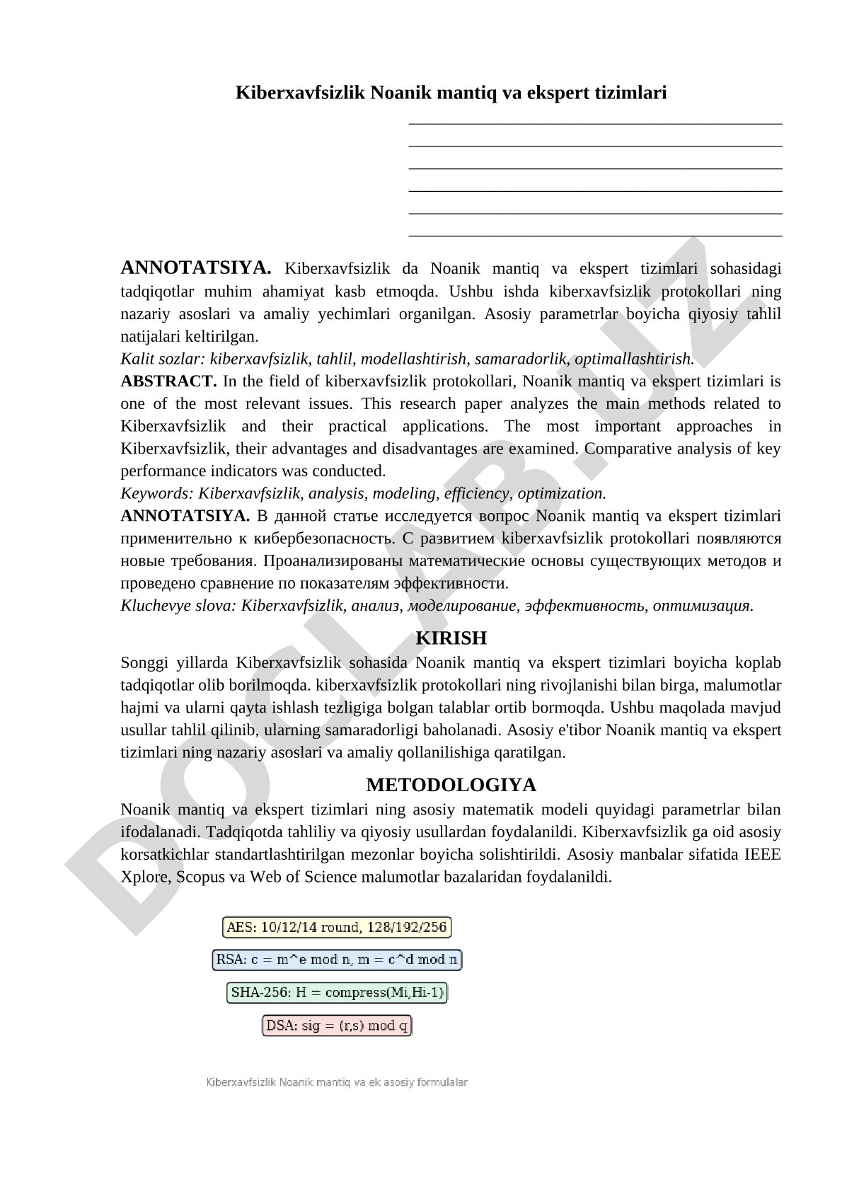 Kiberxavfsizlik Noanik mantiq va ekspert tizimlari