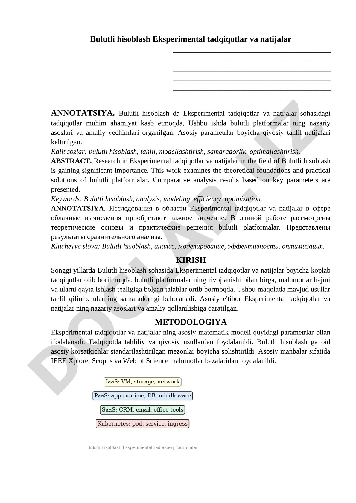 Bulutli hisoblash Eksperimental tadqiqotlar va natijalar