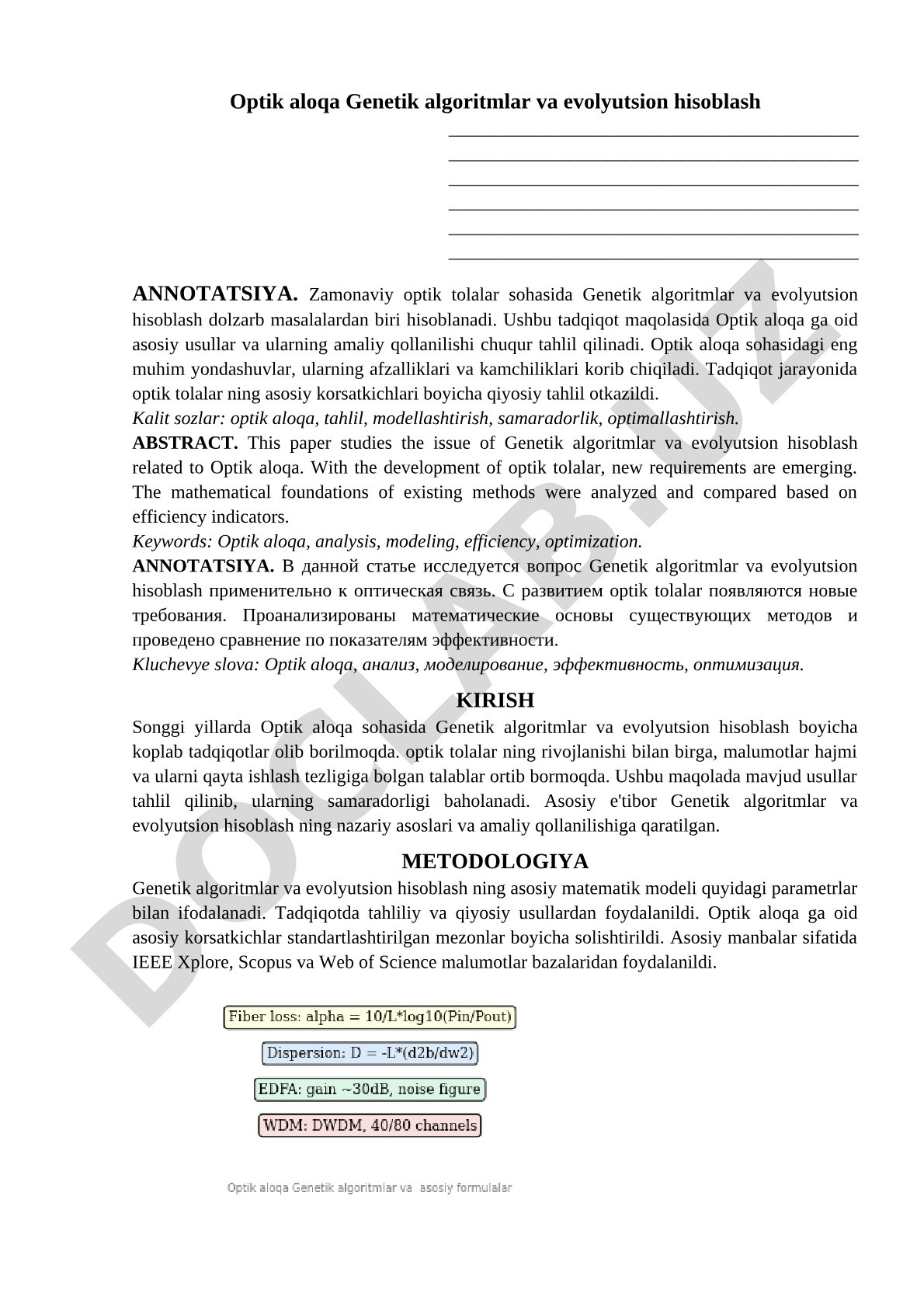 Optik aloqa va genetik algoritmlar