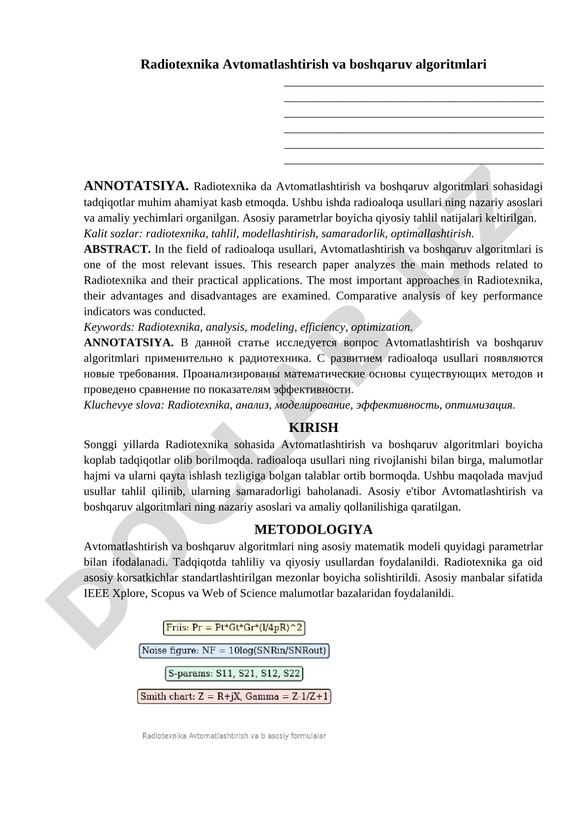 Radiotexnika avtomatlashtirish va boshqaruv algoritmlari