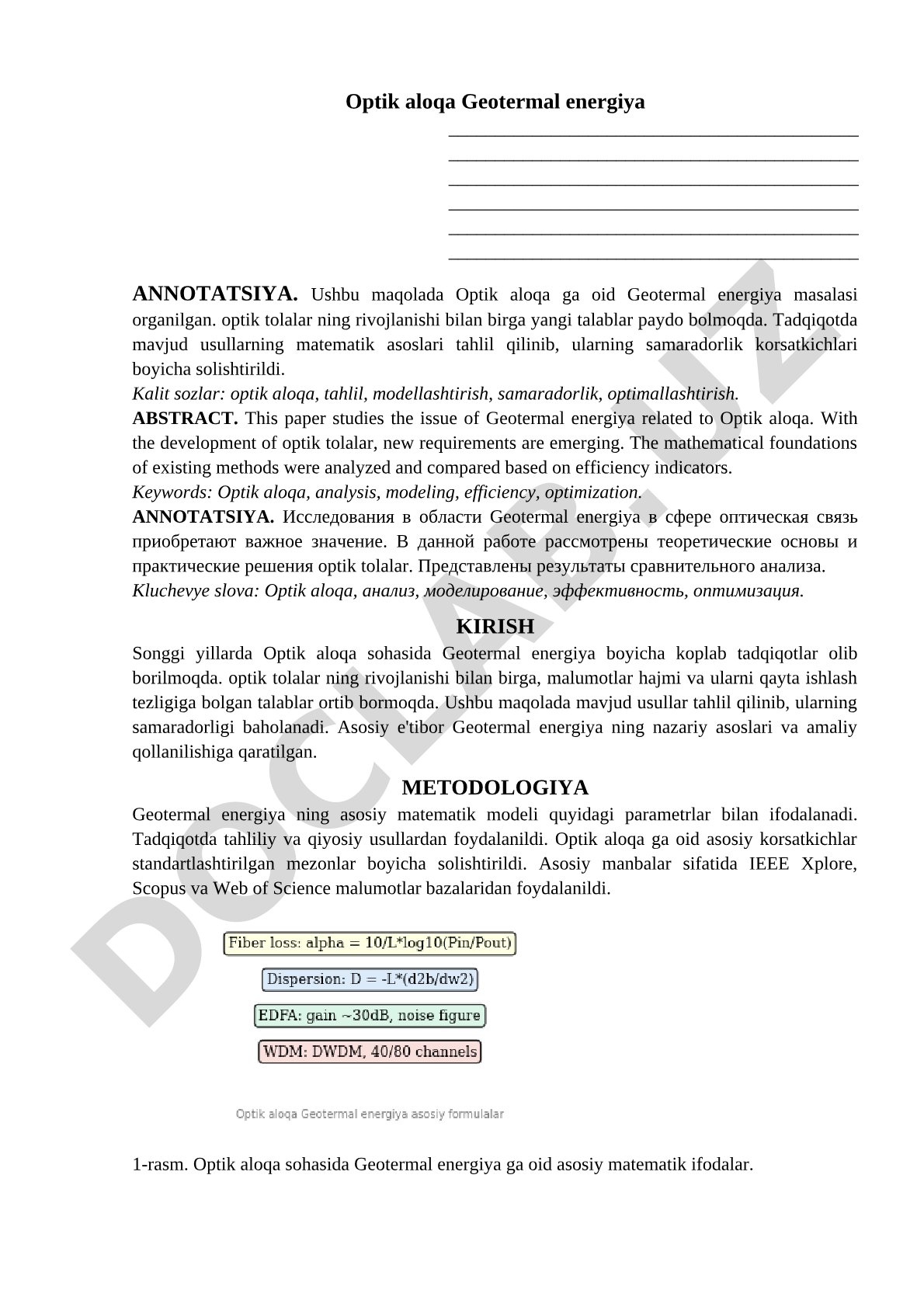 Optik aloqa va geotermal energiya tahlili