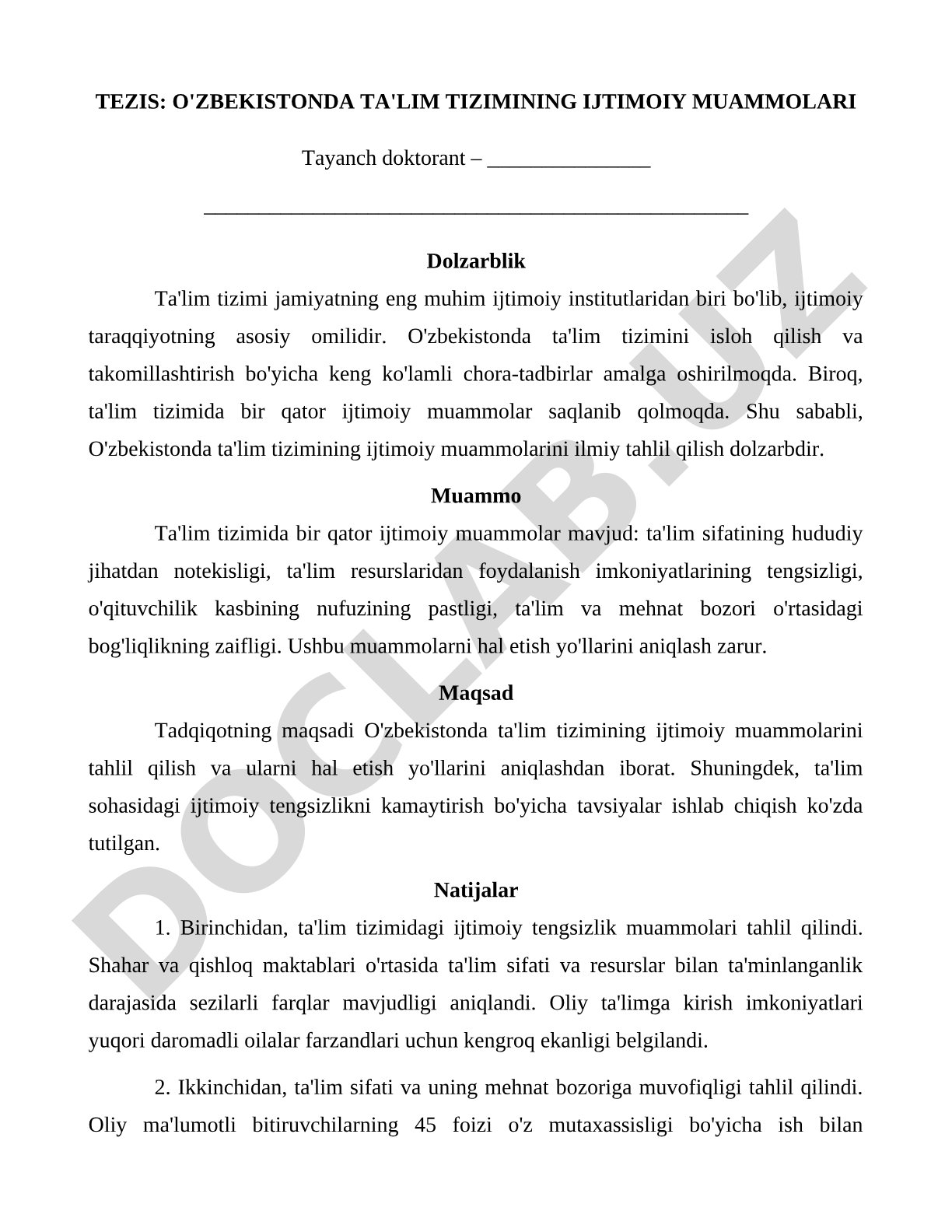 O'zbekistonda ta'lim tizimining ijtimoiy muammolari