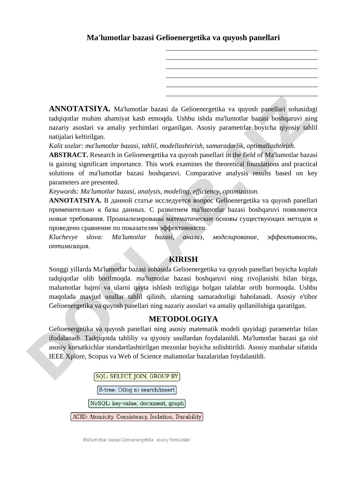 Ma'lumotlar bazasi Gelioenergetika va quyosh panellari