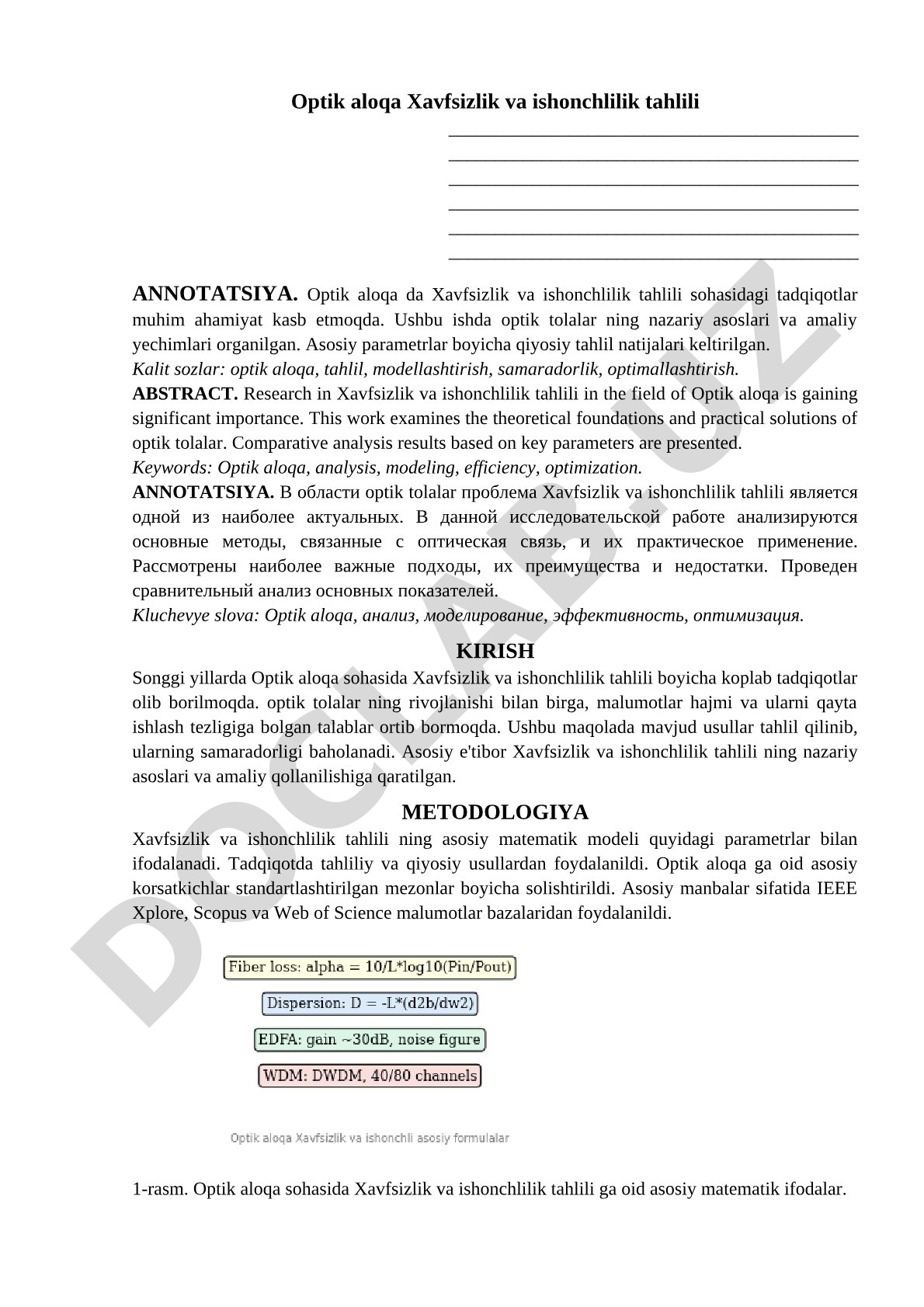 Optik aloqa Xavfsizlik va ishonchlilik tahlili