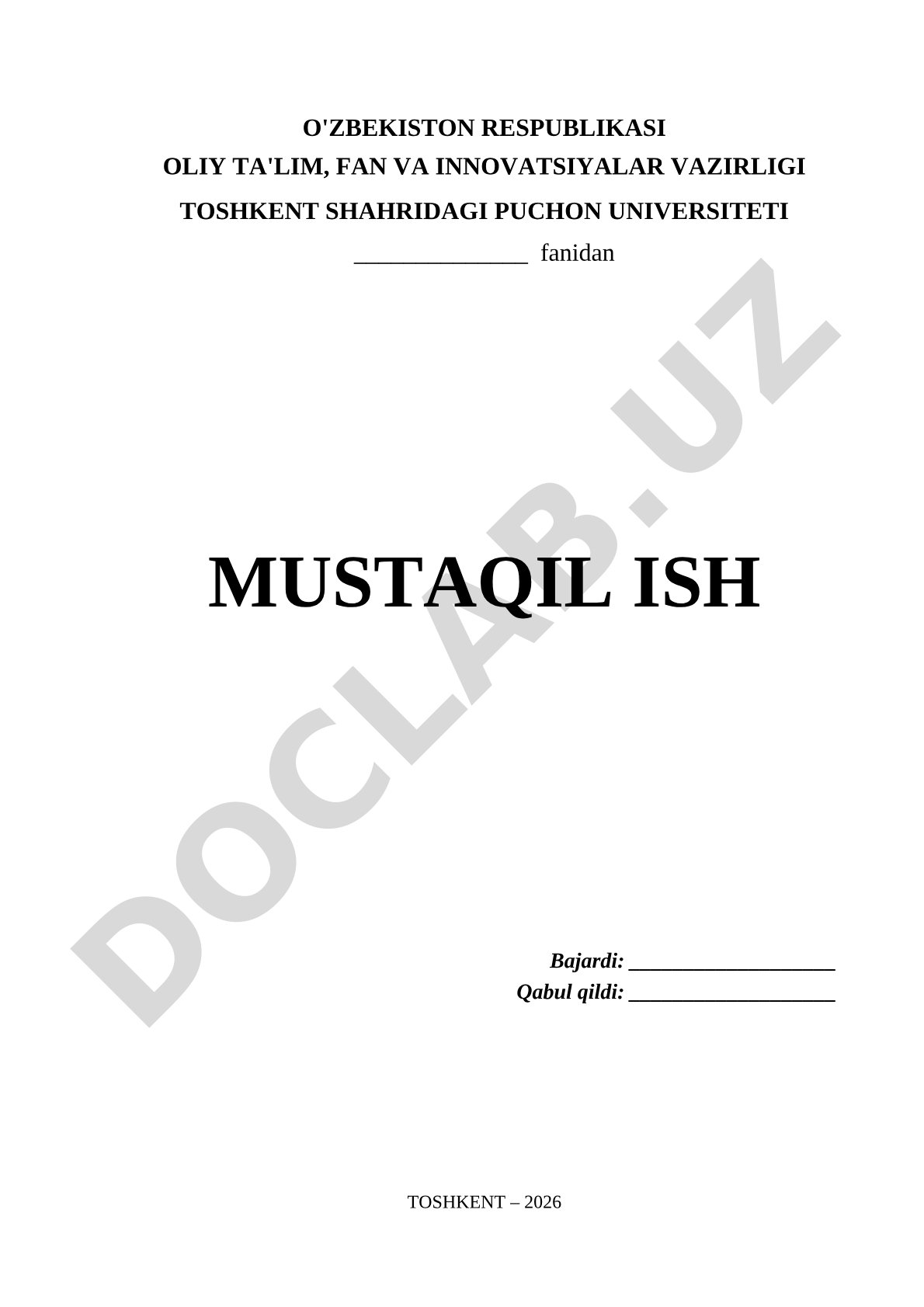 Mustaqil ish namunaviy shabloni