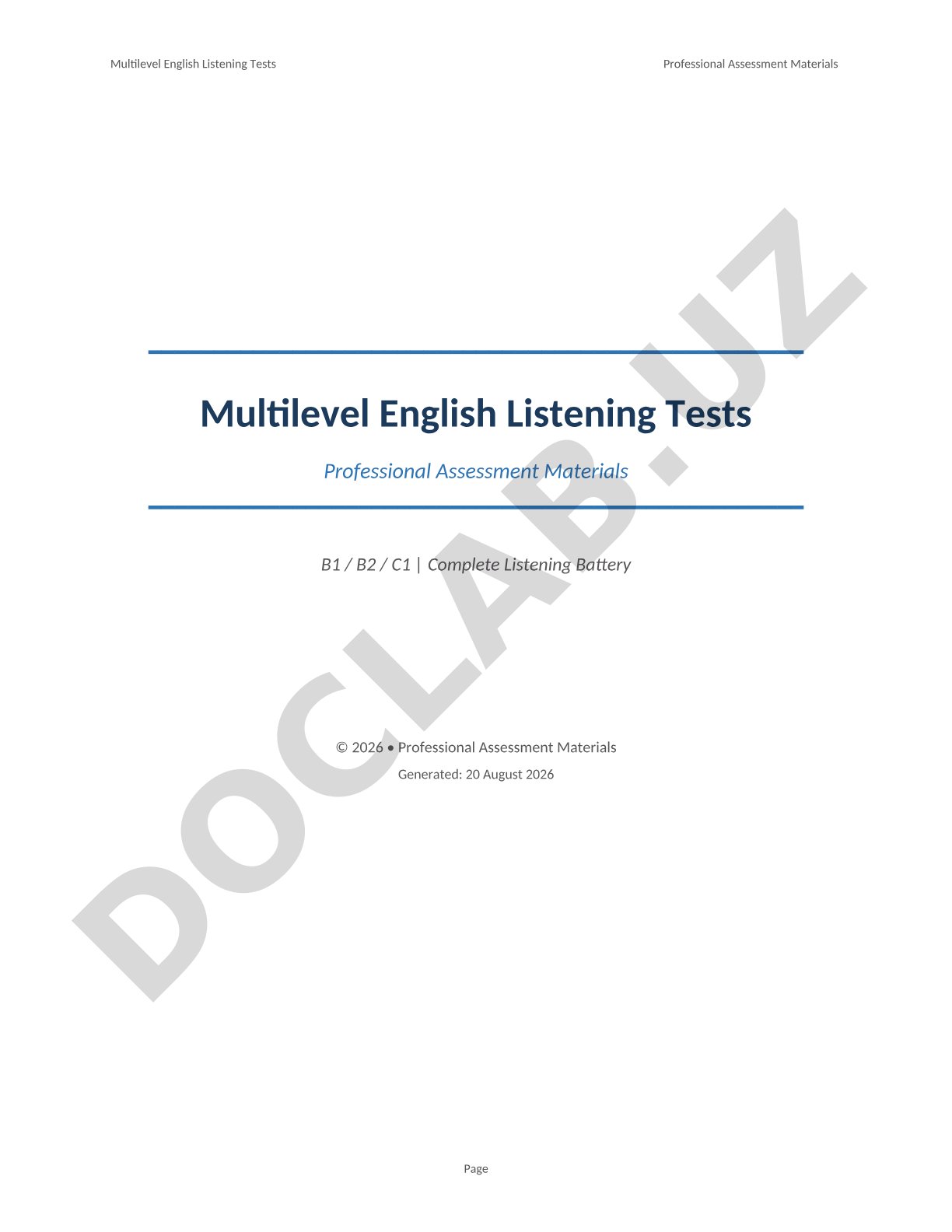 Multilevel English Listening Tests Professional Assessment Materials