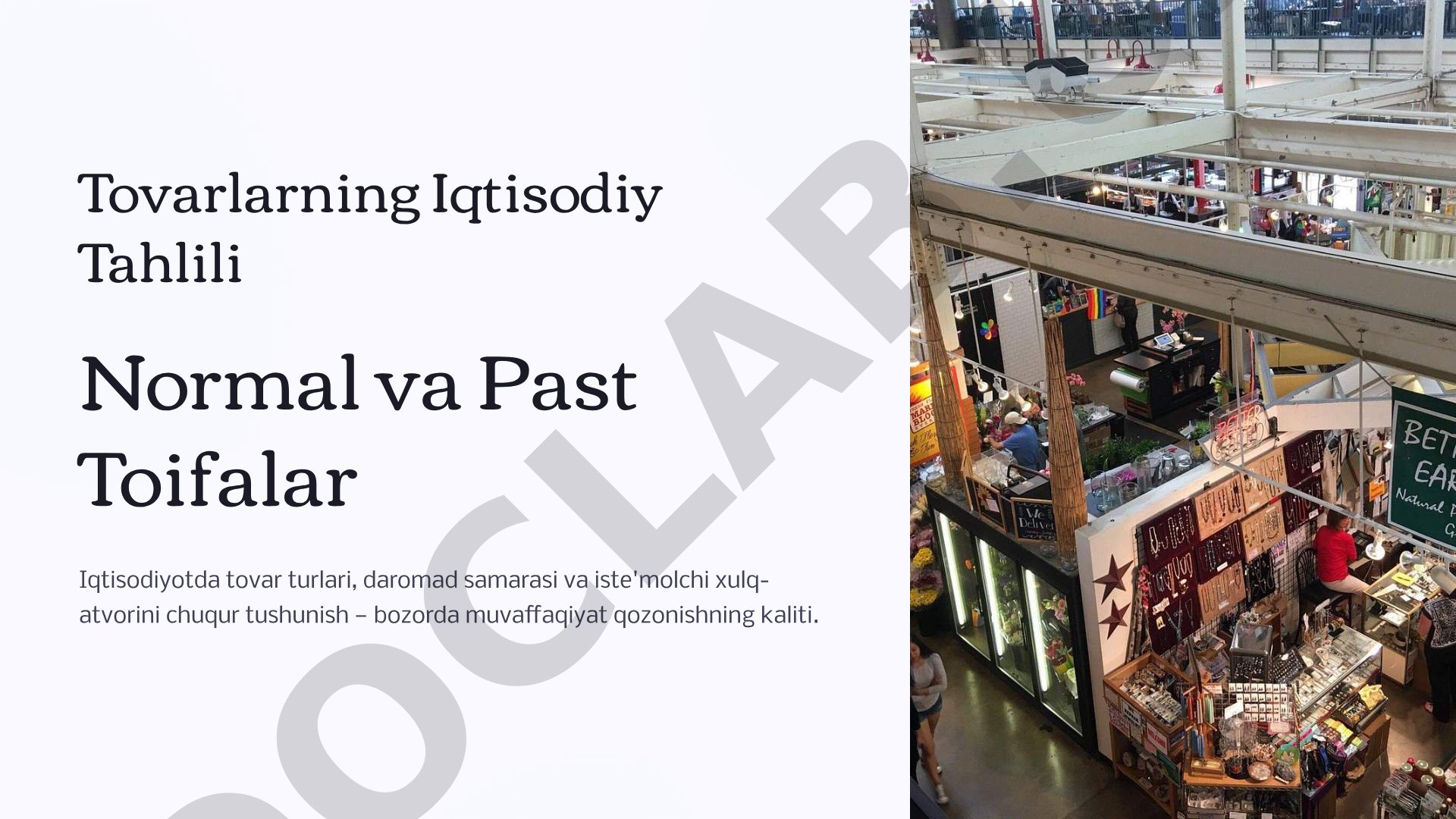 Tovarlarning Iqtisodiy Tahlili Normal va Past Toifalar