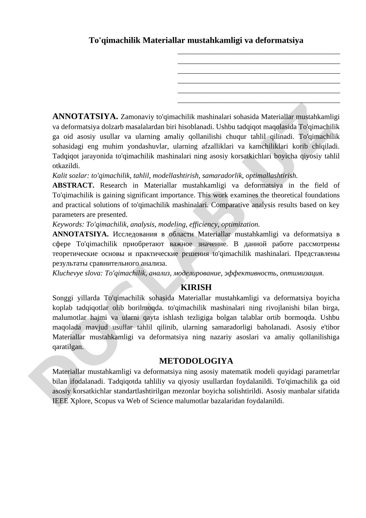 To'qimachilik Materiallar mustahkamligi va deformatsiya