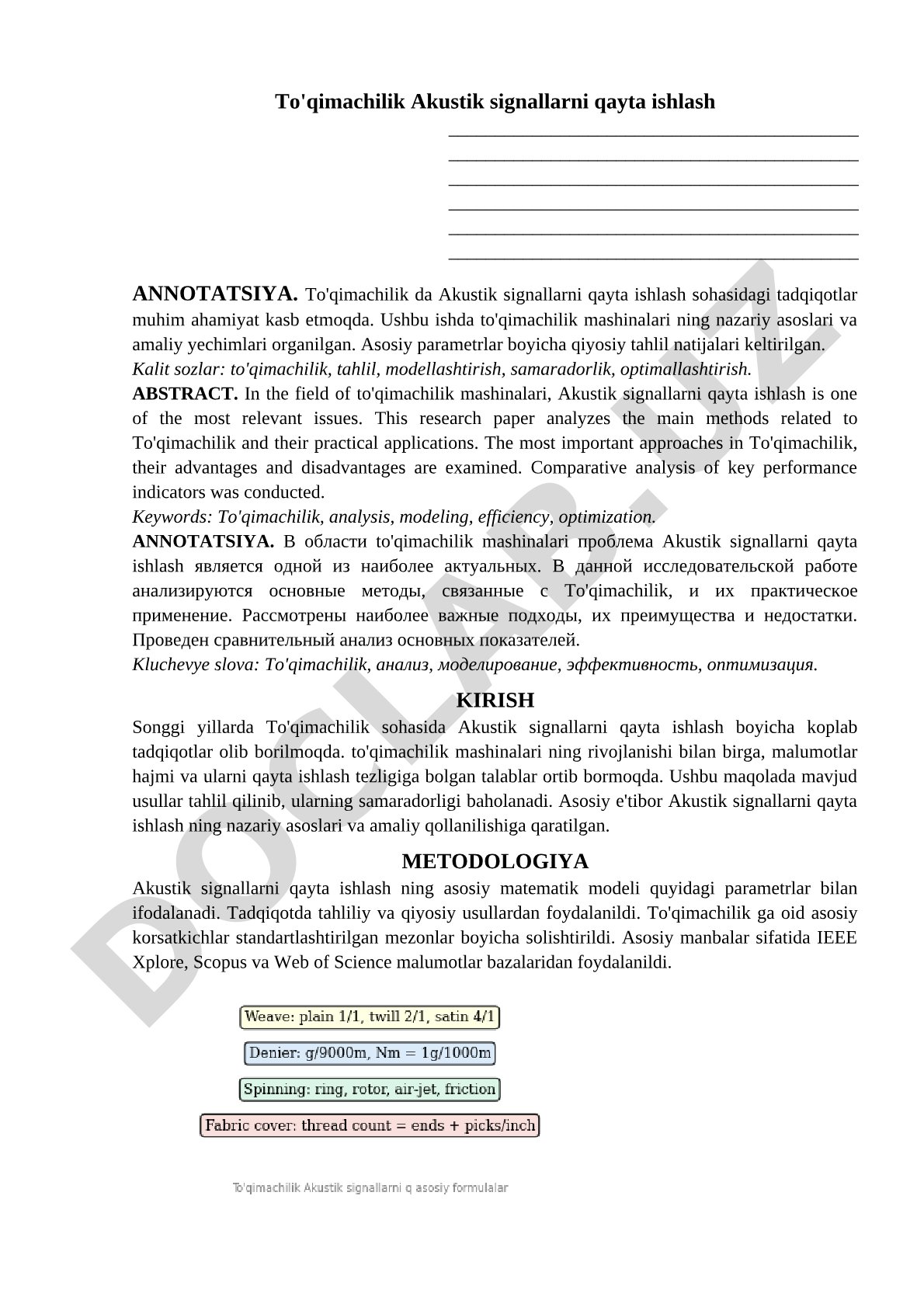 To'qimachilik Akustik signallarni qayta ishlash