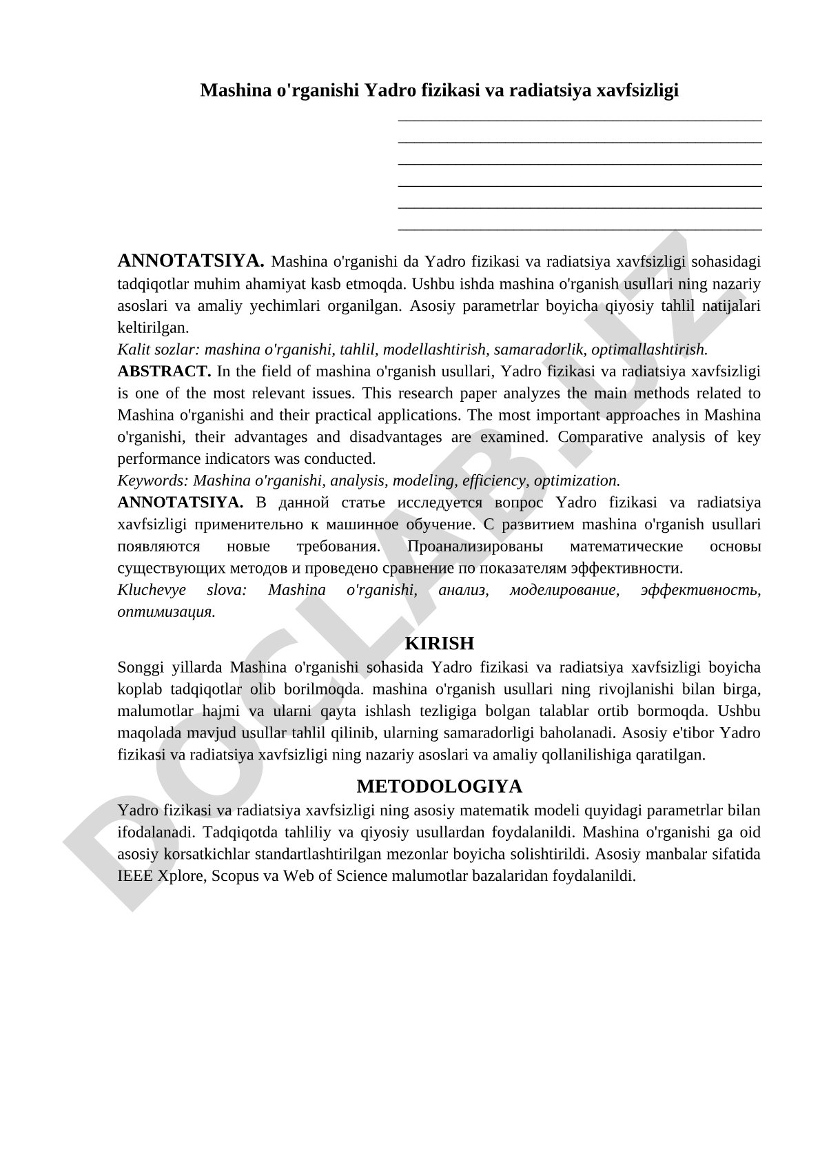 Mashina o'rganishi Yadro fizikasi va radiatsiya xavfsizligi