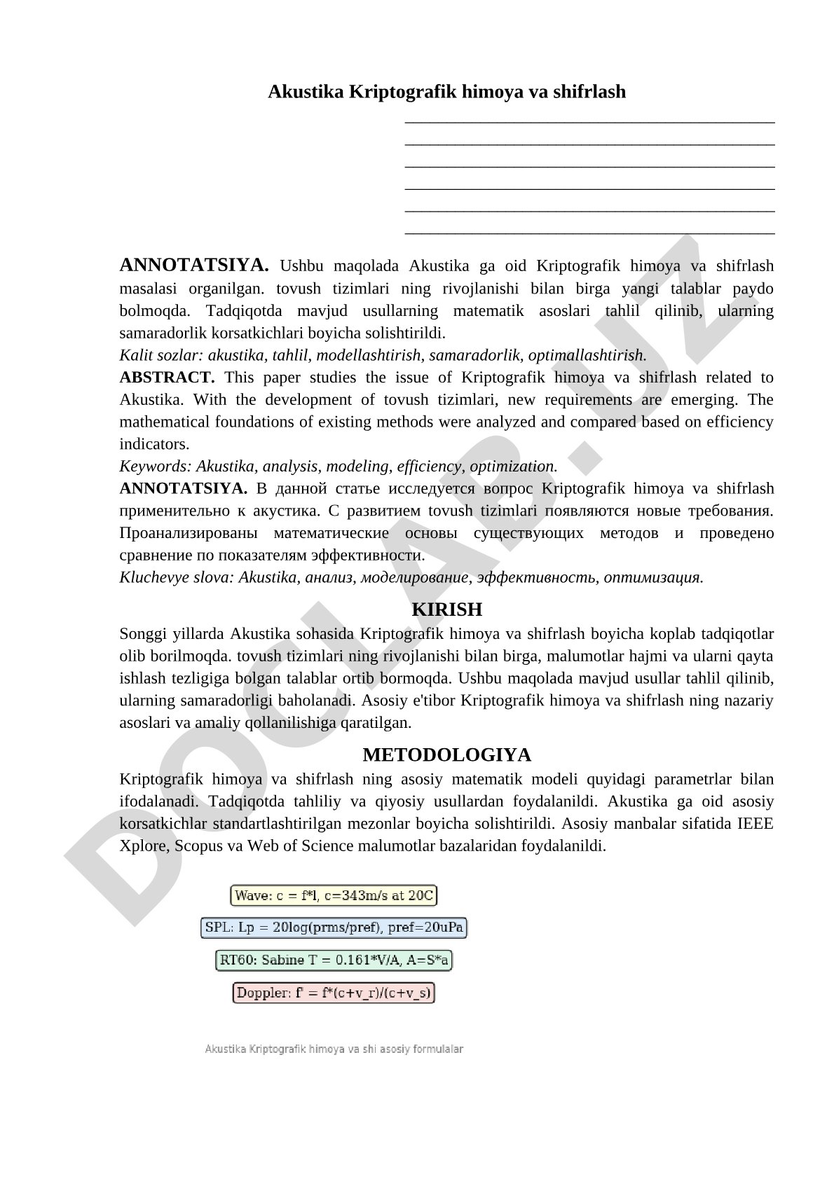 Akustika Kriptografik himoya va shifrlash