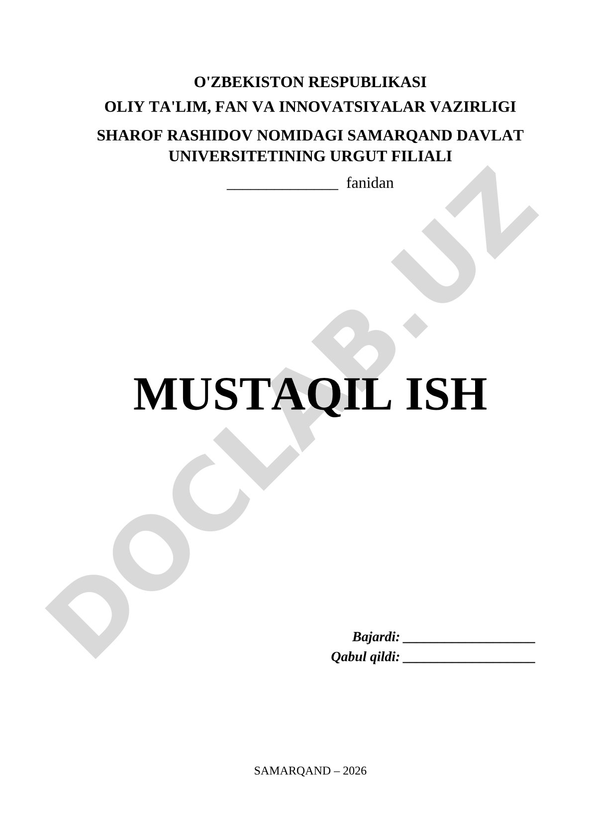 Mustaqil ish blank shakli