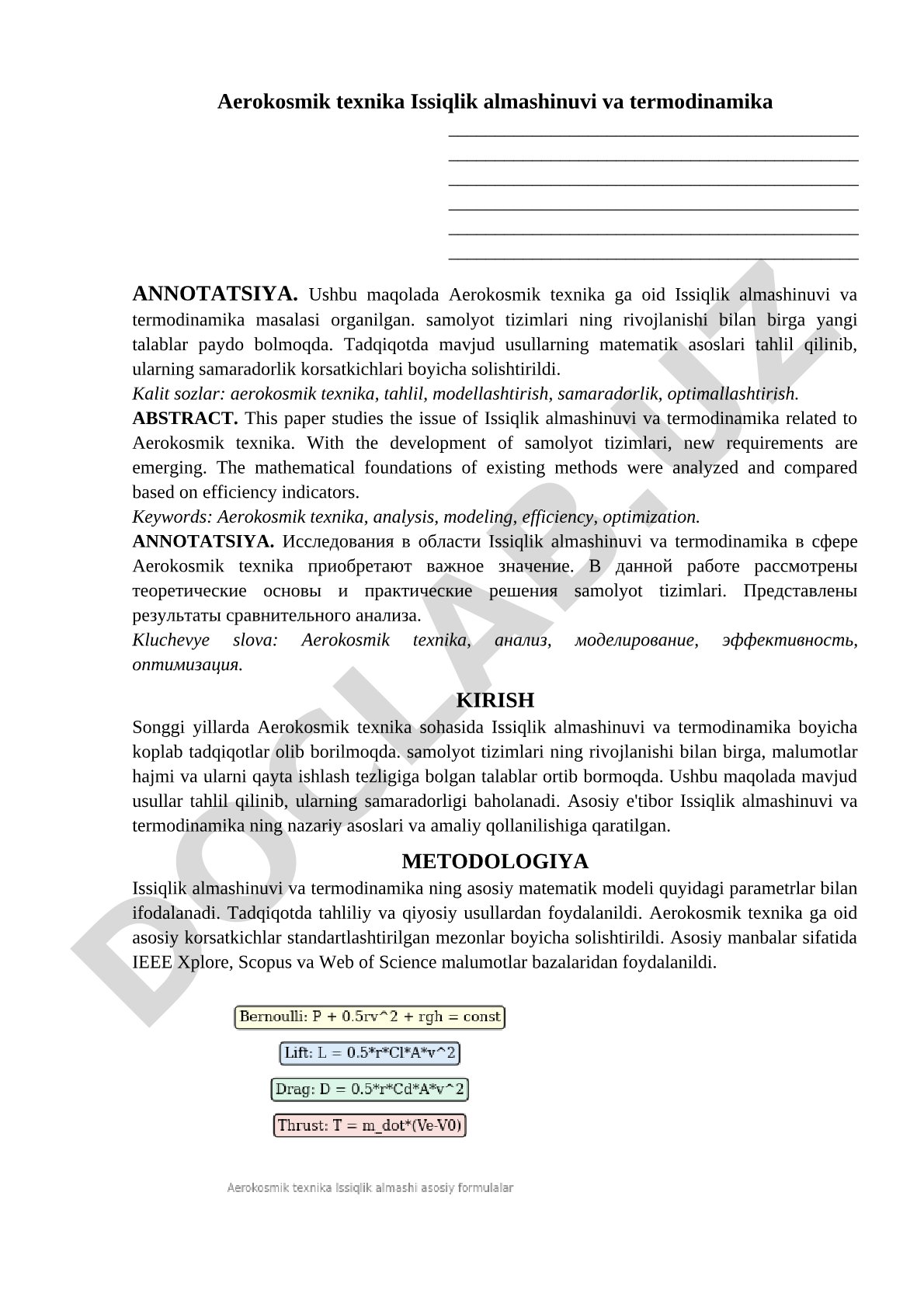 Aerokosmik texnika Issiqlik almashinuvi va termodinamika