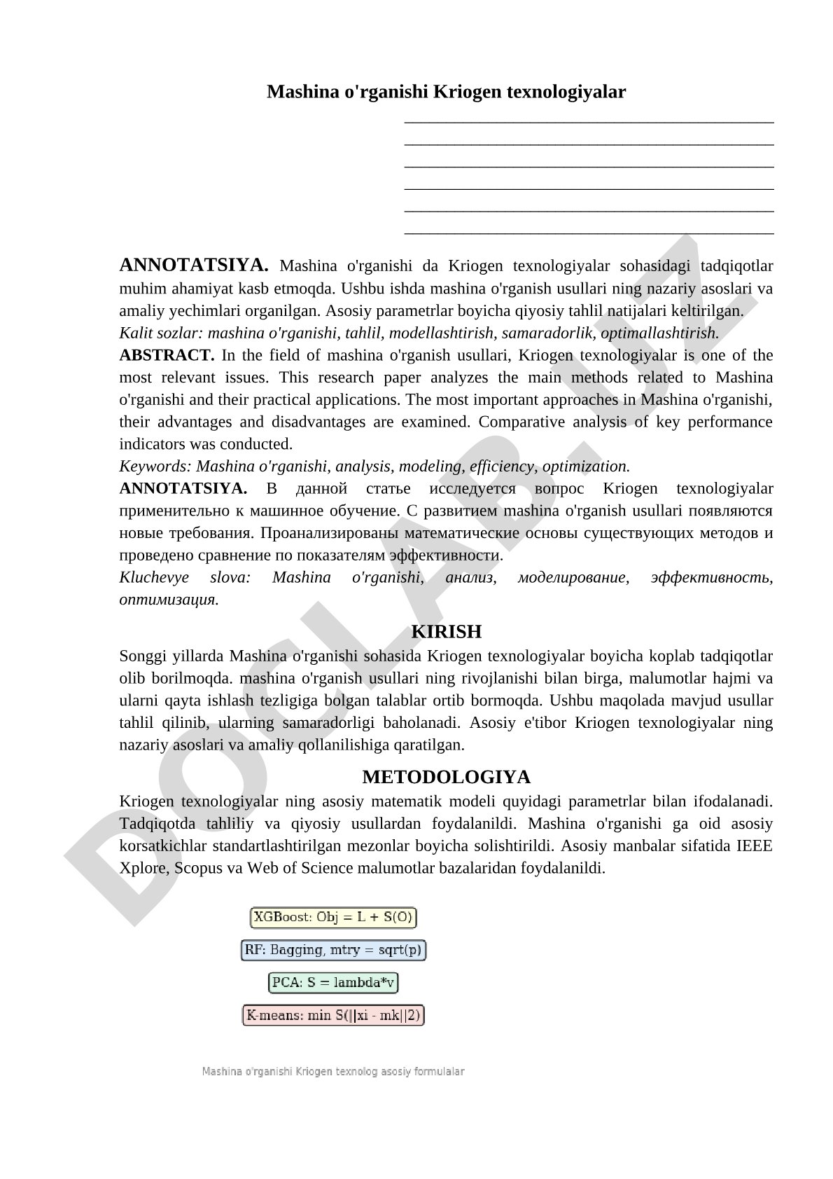 Mashina o'rganishi Kriogen texnologiyalar