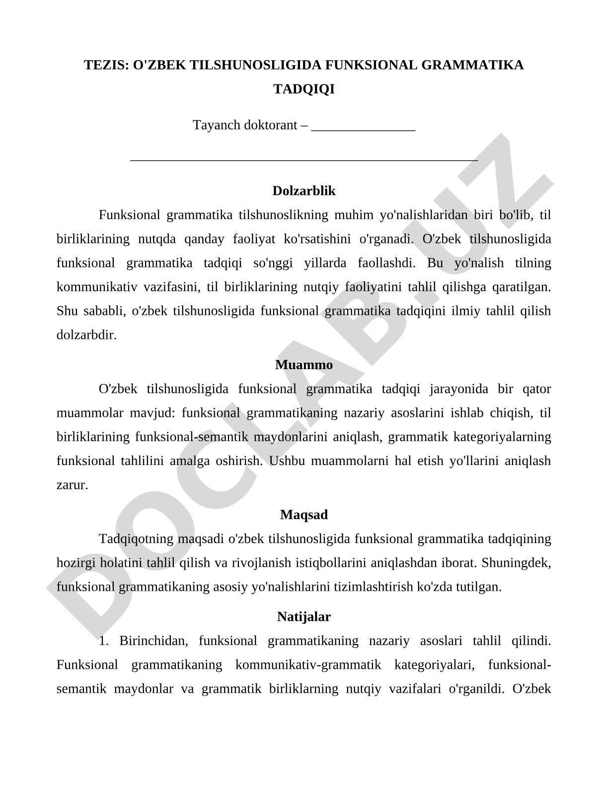 O'zbek tilshunosligida funksional grammatika tadqiqi