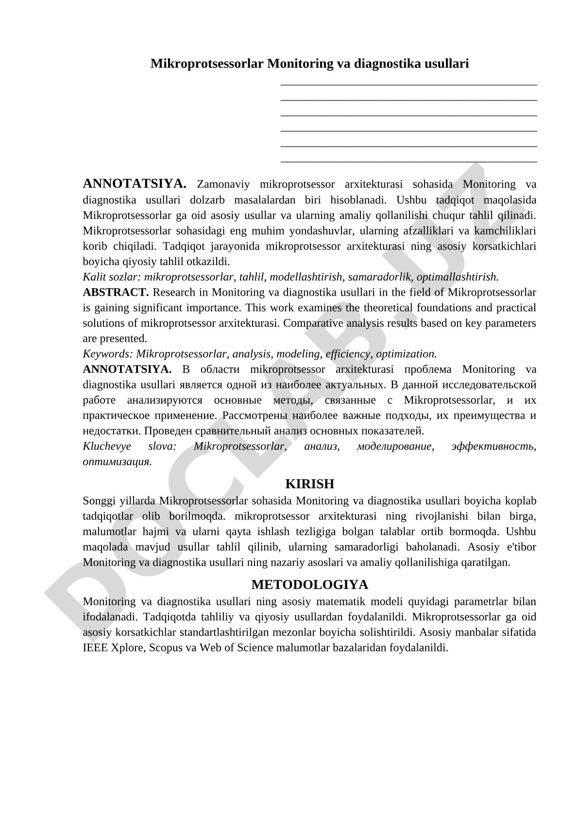 Mikroprotsessorlar Monitoring va diagnostika usullari