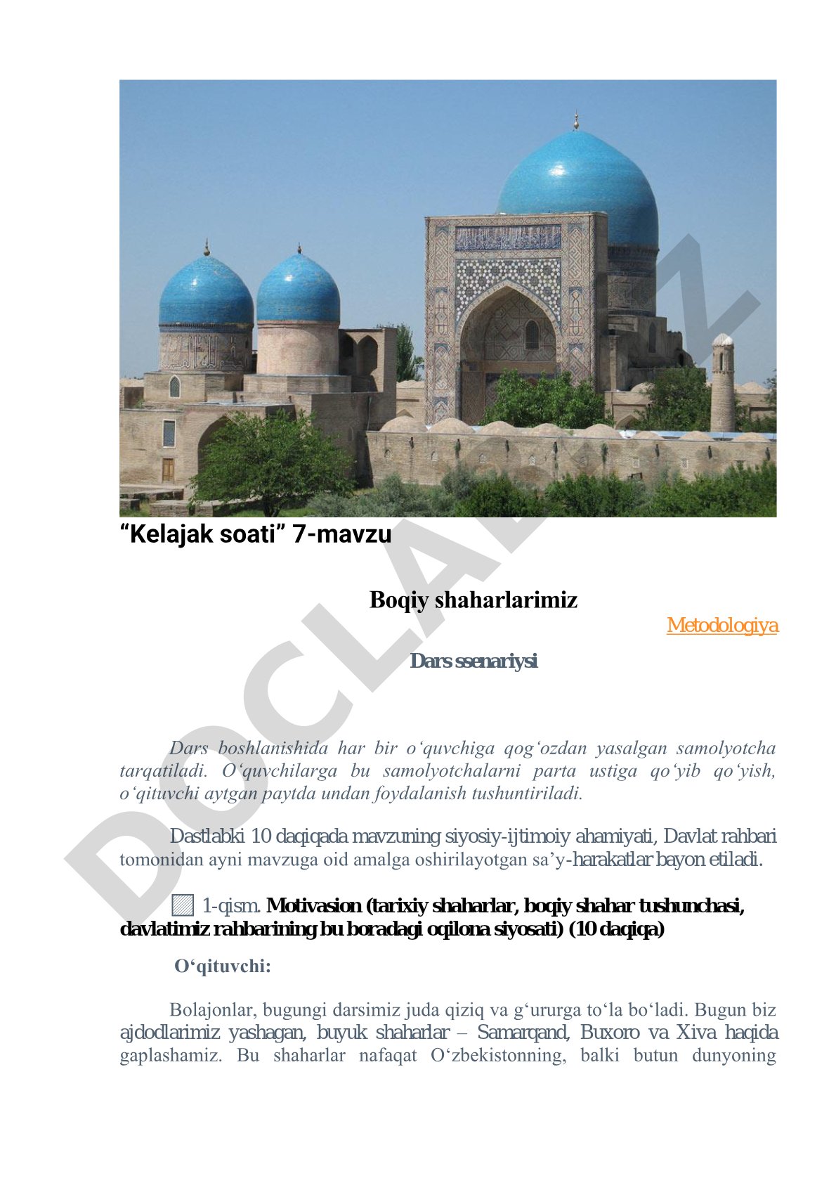 Boqiy shaharlarimiz: Samarqand, Buxoro va Xiva