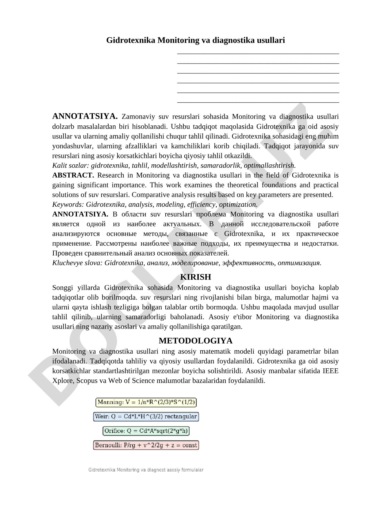 Gidrotexnika Monitoring va diagnostika usullari