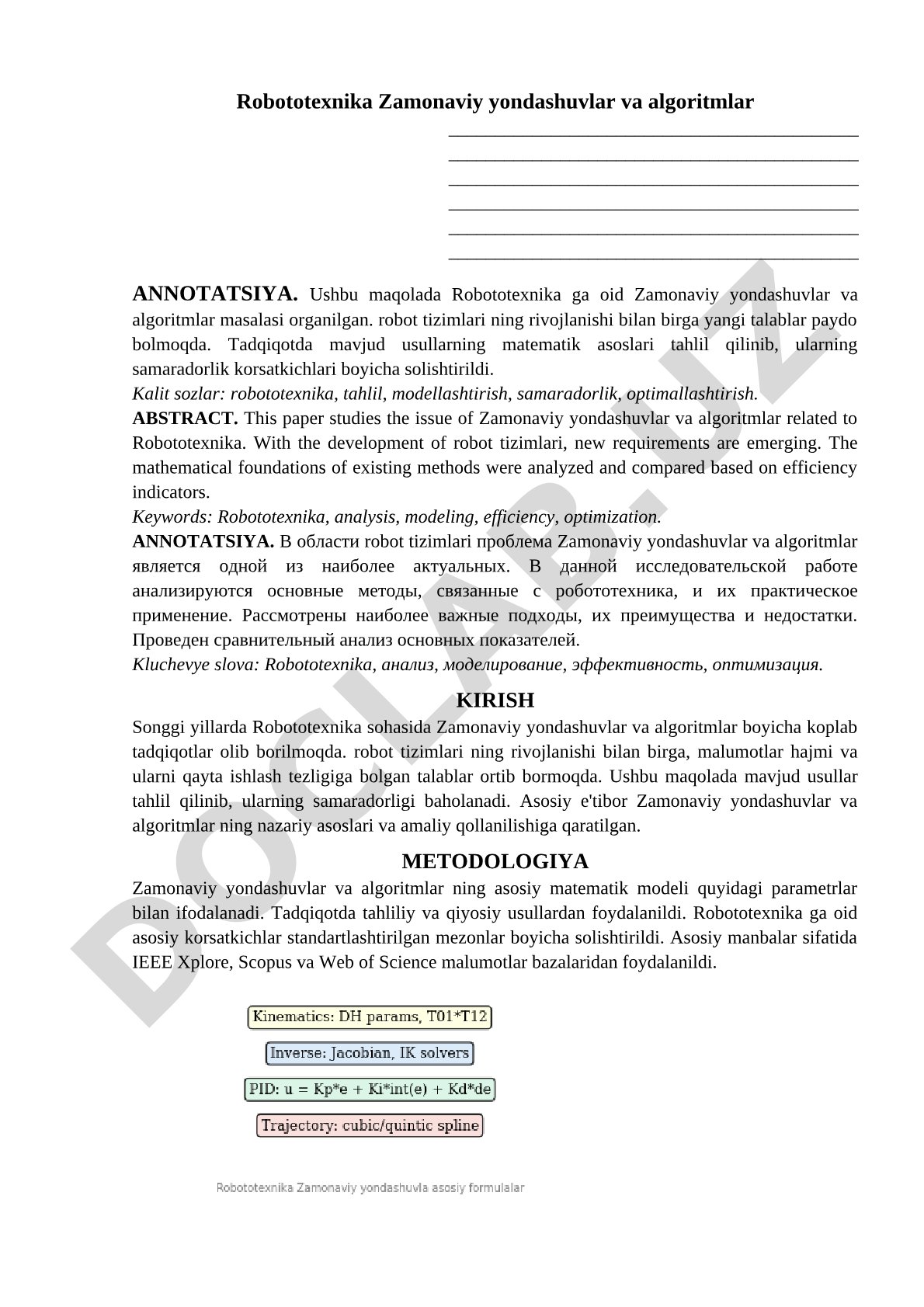 Robototexnika Zamonaviy yondashuvlar va algoritmlar