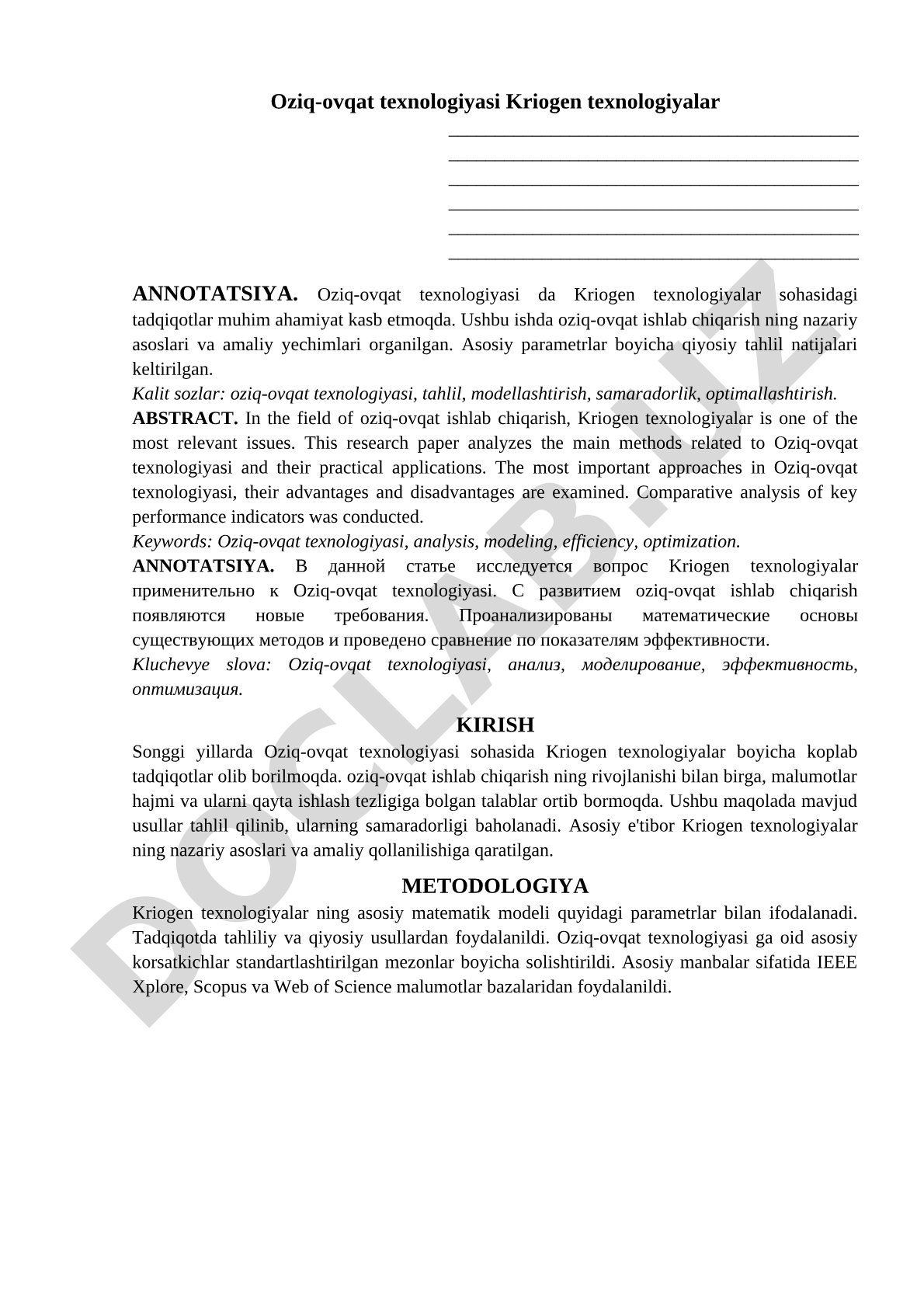 Oziq-ovqat texnologiyasi Kriogen texnologiyalar