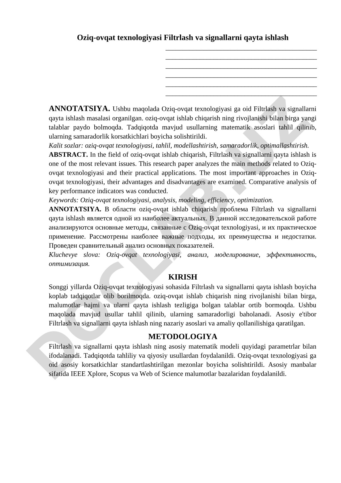 Oziq-ovqat texnologiyasi Filtrlash va signallarni qayta ishlash