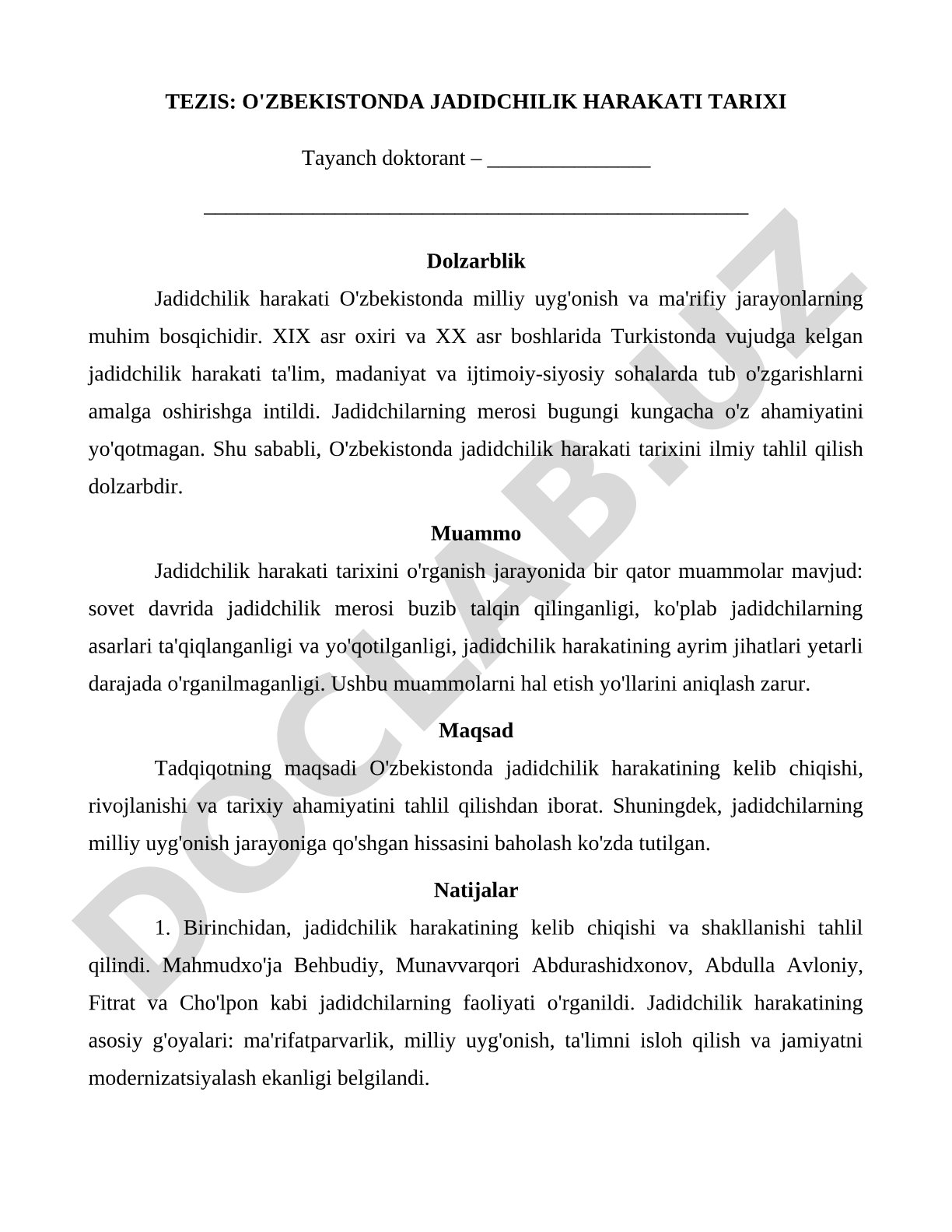 O‘zbekistonda jadidchilik harakati tarixi
